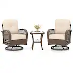 Front. Gymax - Gymax Set Of 3 Patio Swivel Rocker Set Gliding Bistro Furniture Set w/ Tempered Glass Table Beige - Mix Brown,Beige.