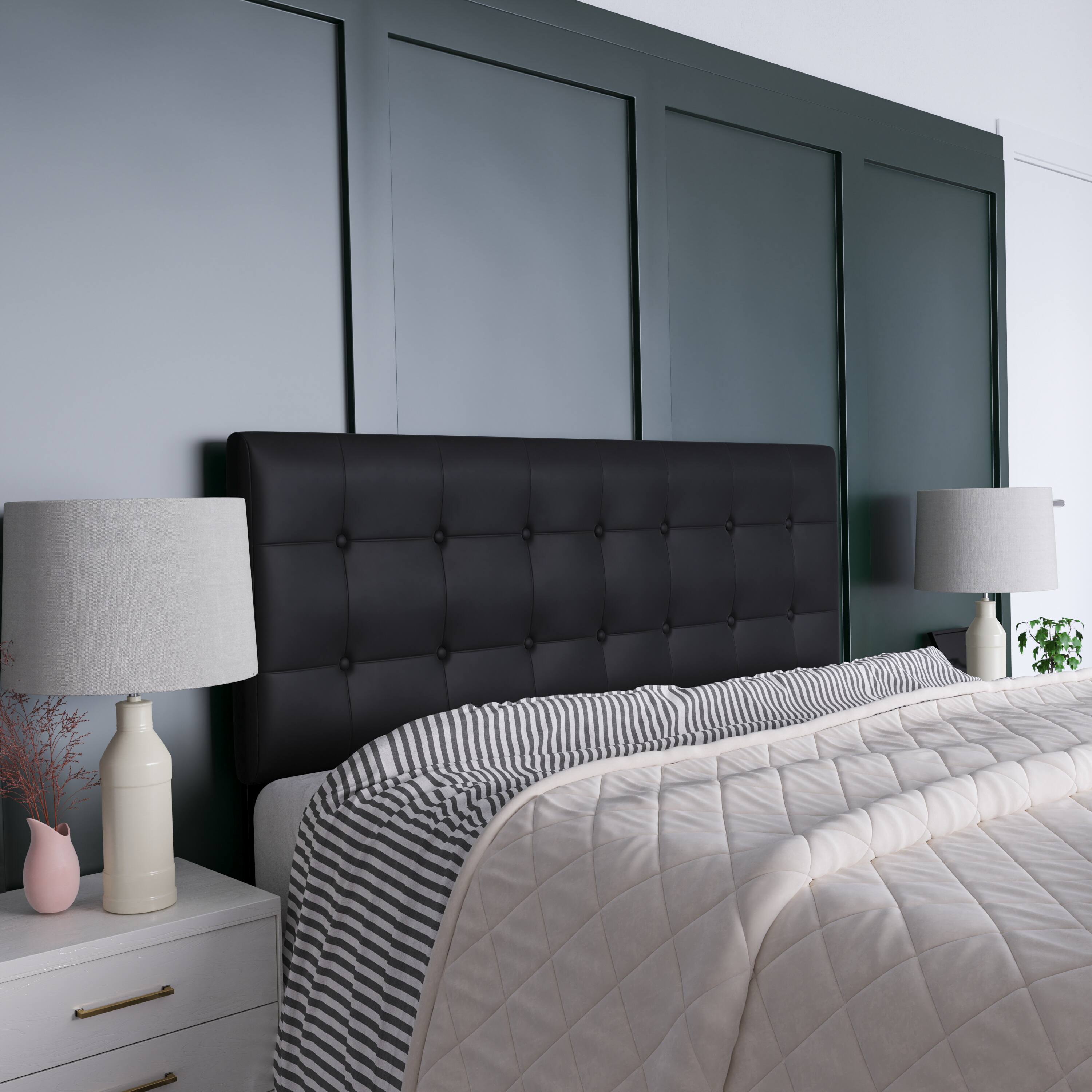 Alt View 3. Emma + Oliver - Button Tufted Adjustable Height Upholstered Headboard - Black.