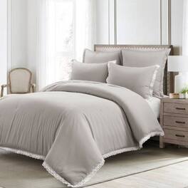 Hivvago - King French Country Grey 5-Piece Lightweight Comforter Set with Lace Trim - Gray