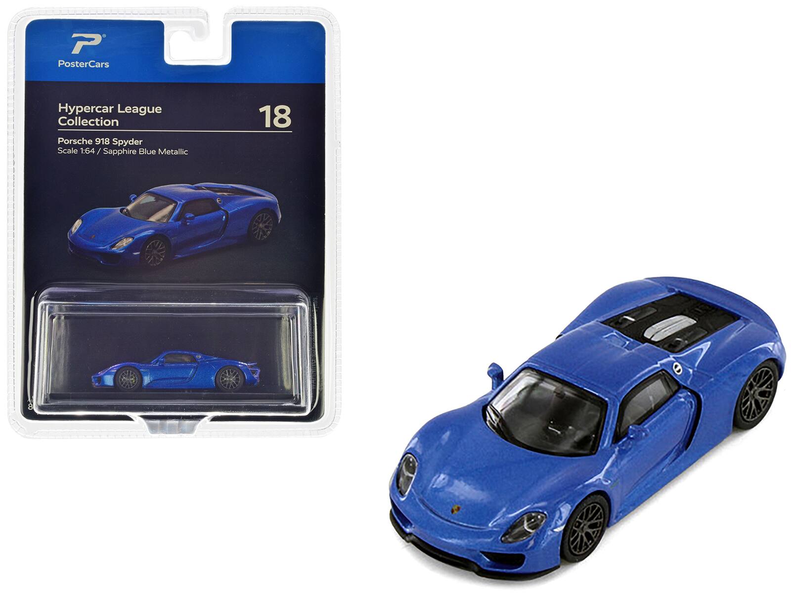 PosterCars
Hypercar League Collection
Porsche 918 Spyder
Scale 1:64 / Sapphire Blue Metallic
18
