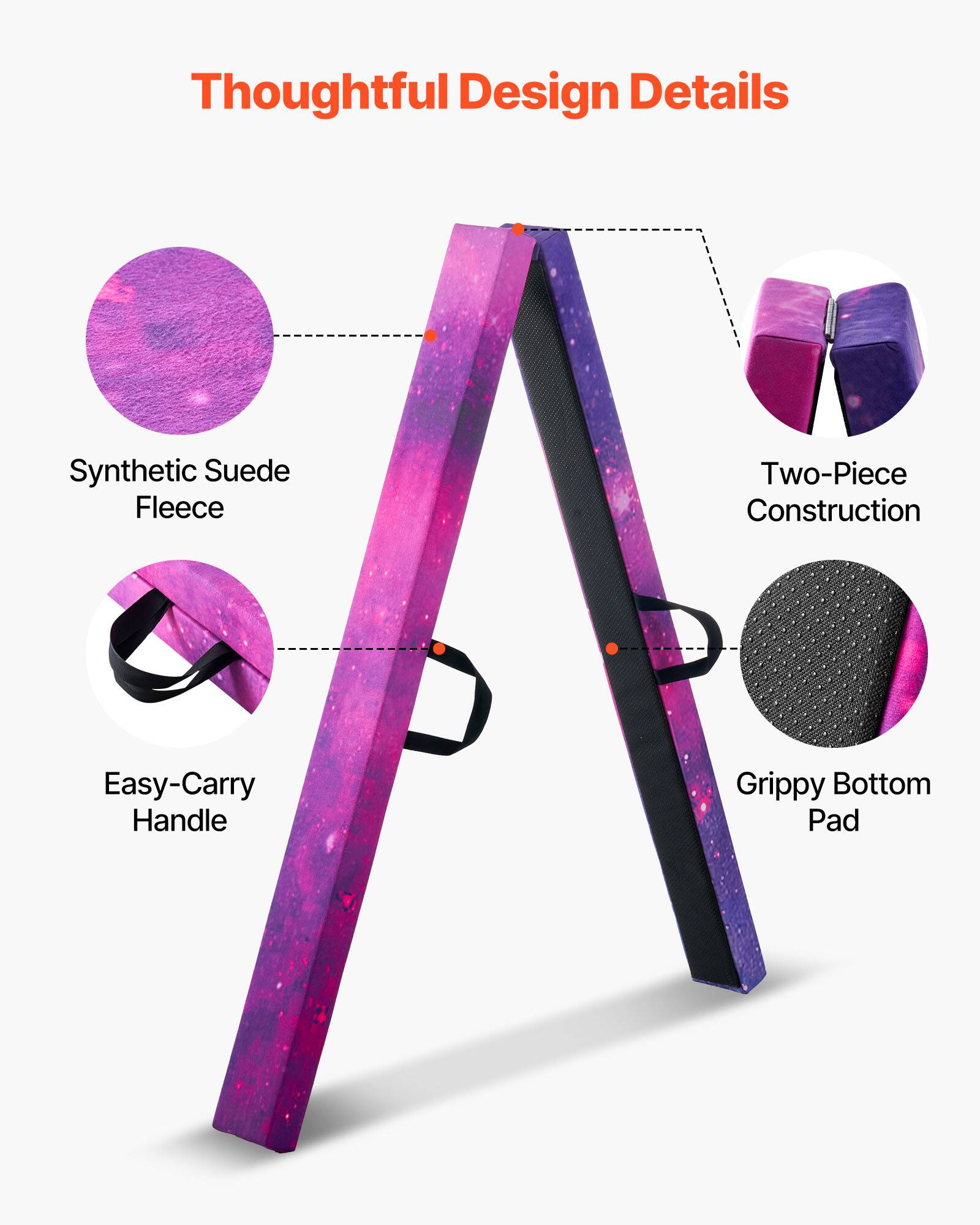 Thoughtful Design Details  
Synthetic Suede Fleece  
Two-Piece Construction  
Easy-Carry Handle  
Grippy Bottom Pad