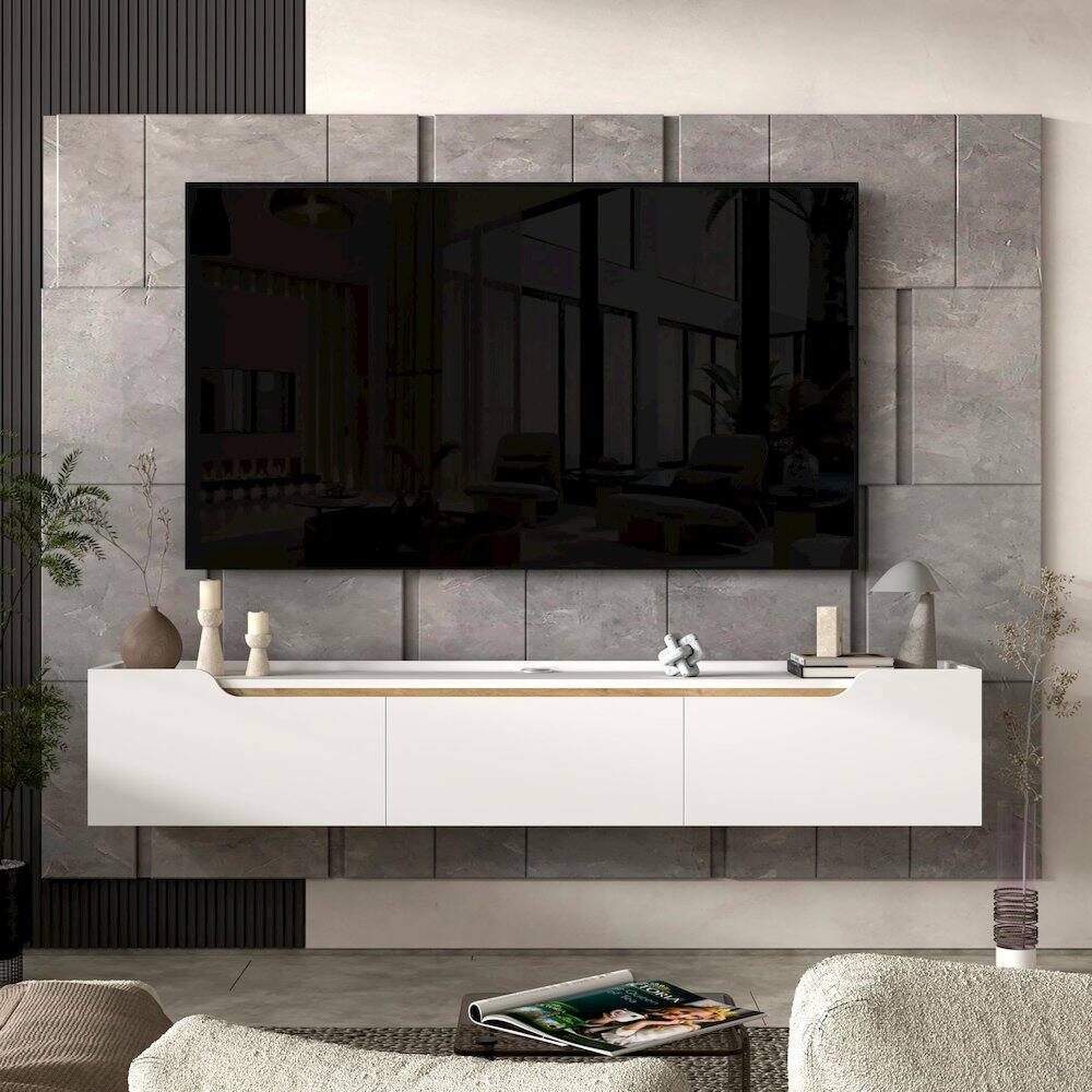 Back. Atelier Mobili - Floating TV Stand for Up to 80 Inch TVs – Wall Mounted Entertainment Center - White.