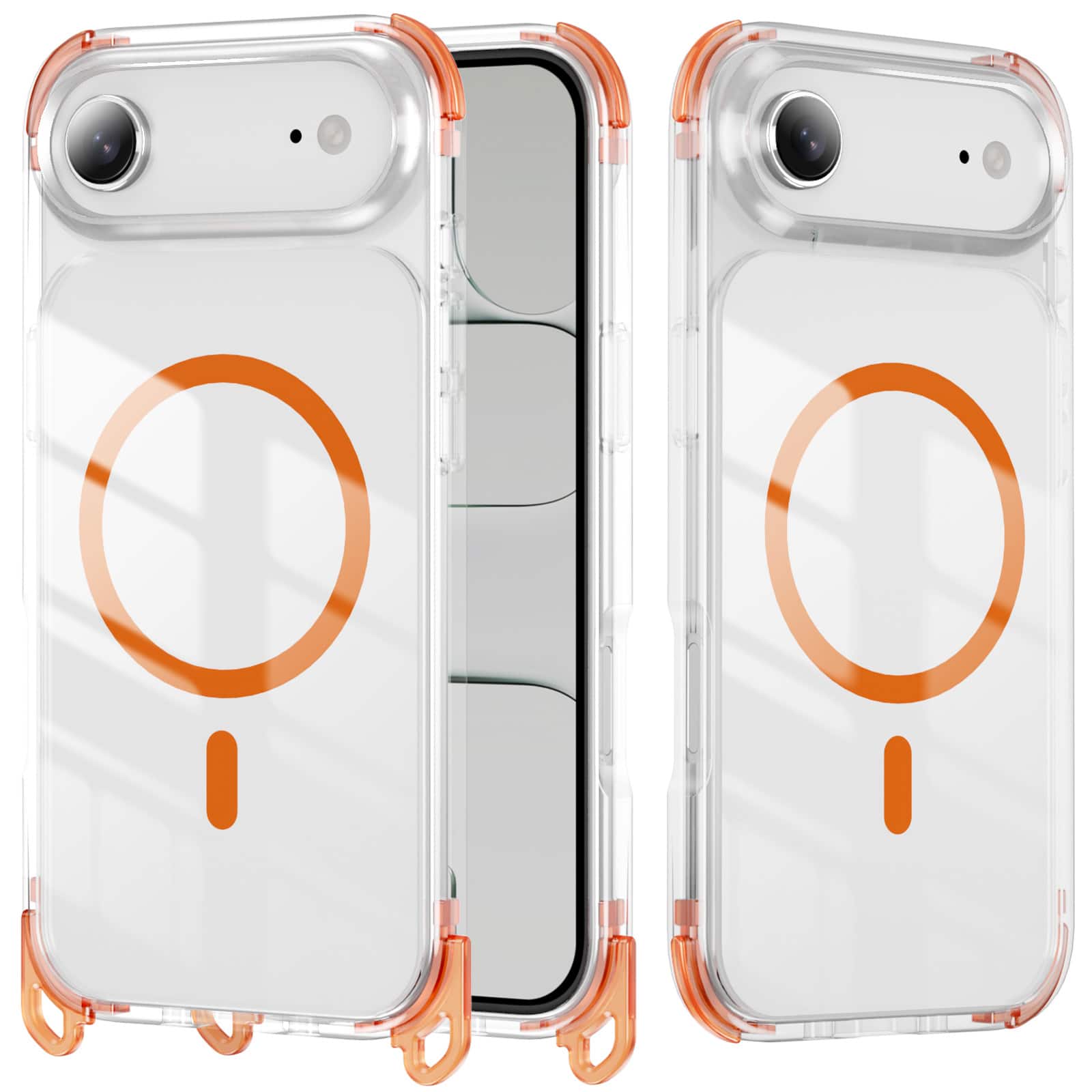 Dteck - Magnetic Case for Apple iPhone Air with Crossbody Strap, Clear Anti-Yellowing Shockproof Hybrid Protective Cover - Orange