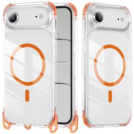 Dteck - Magnetic Case for Apple iPhone Air with Crossbody Strap, Clear Anti-Yellowing Shockproof Hybrid Protective Cover - Orange