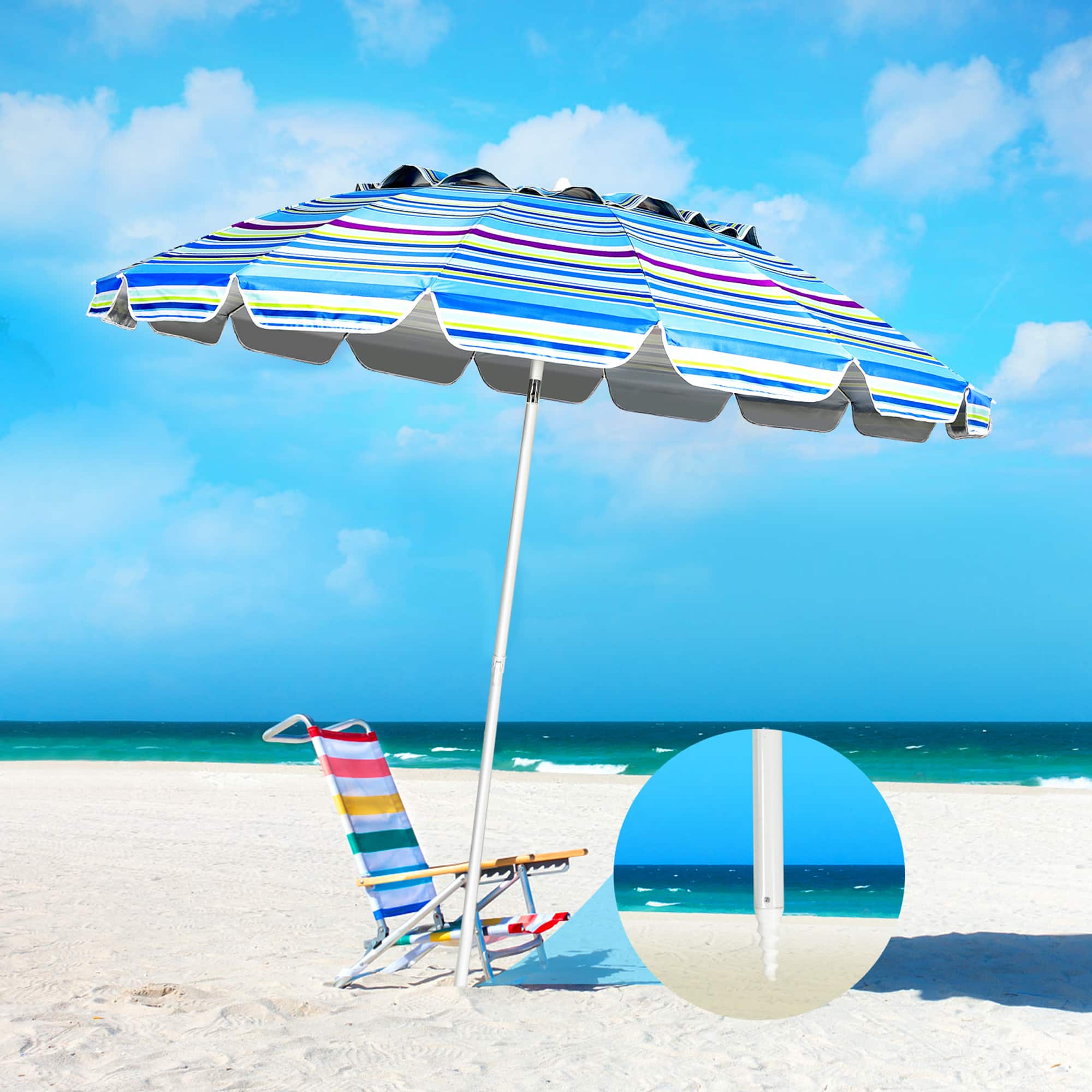 Gymax - 8ft Beach Umbrella Outdoor Patio Garden w/ Carrying Bag Sand Anchor - Blue price history on PriceWatchPro