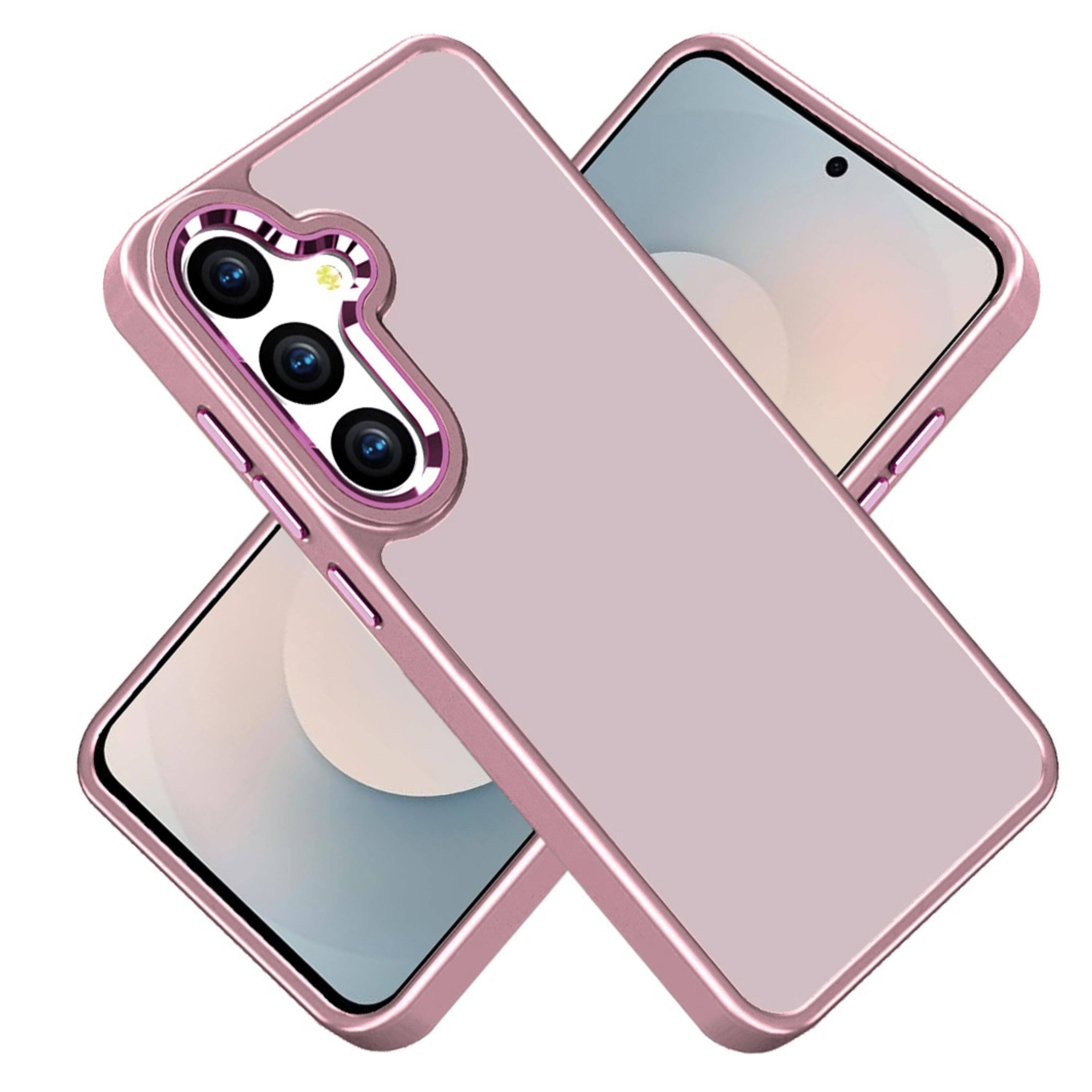 Angle. Kitcheniva - Rubber Thick Acrylic Metal Buttons Phone Case With Tempered Glass For Samsung Galaxy S26 Light Pink - Light Pink.