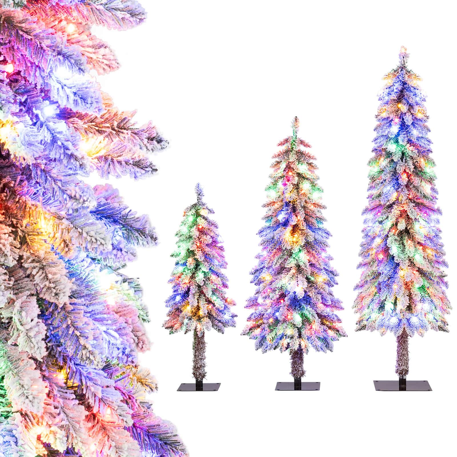 Front. Costway - Costway 3' 4' 5' Artificial Christmas Tree Set of 3 with 115 + 207 + 275 Branch Tips Snow-flocked Branch Tips - Green + White.