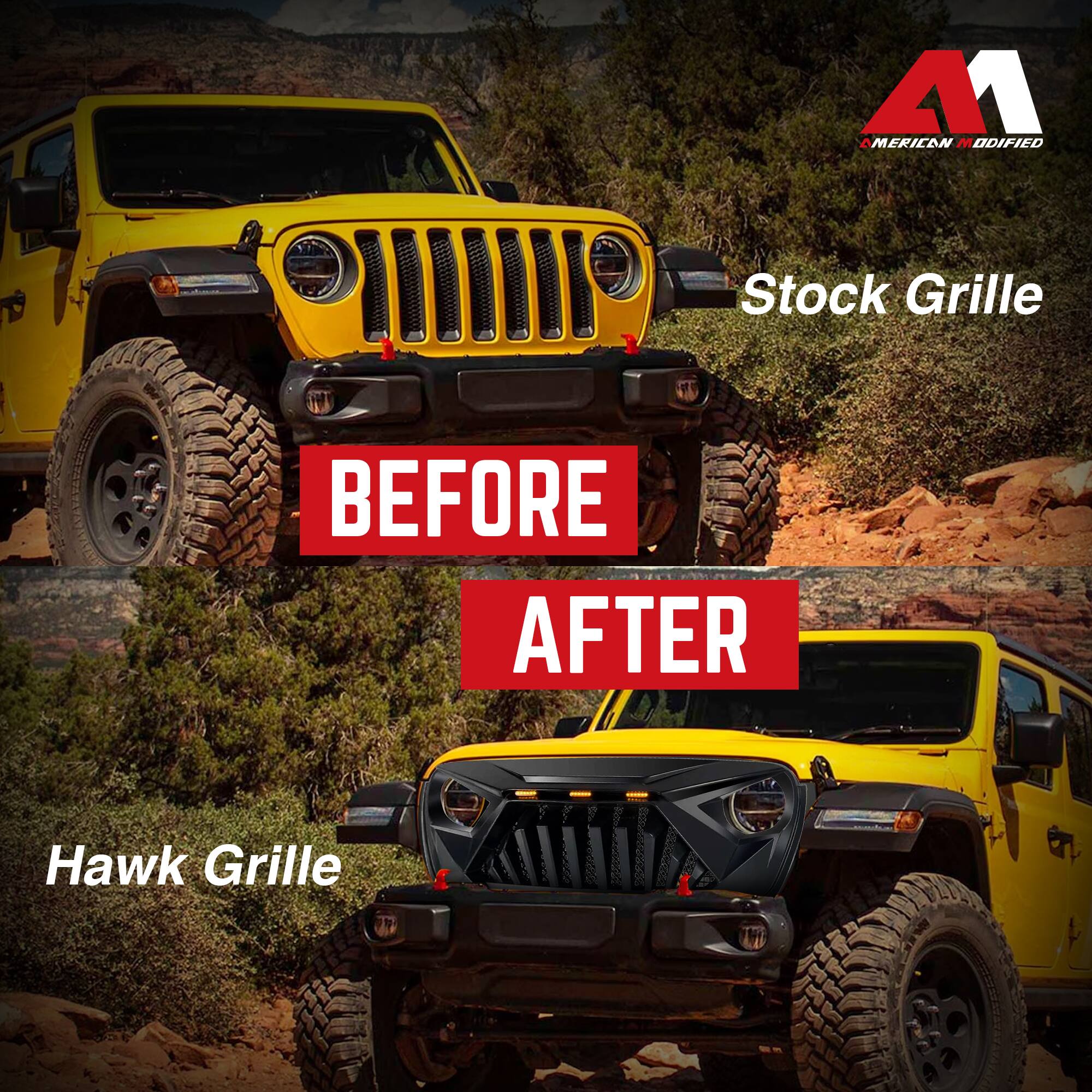 A1  
AMERICAN MODIFIED  

Stock Grille  
BEFORE  
AFTER  
Hawk Grille
