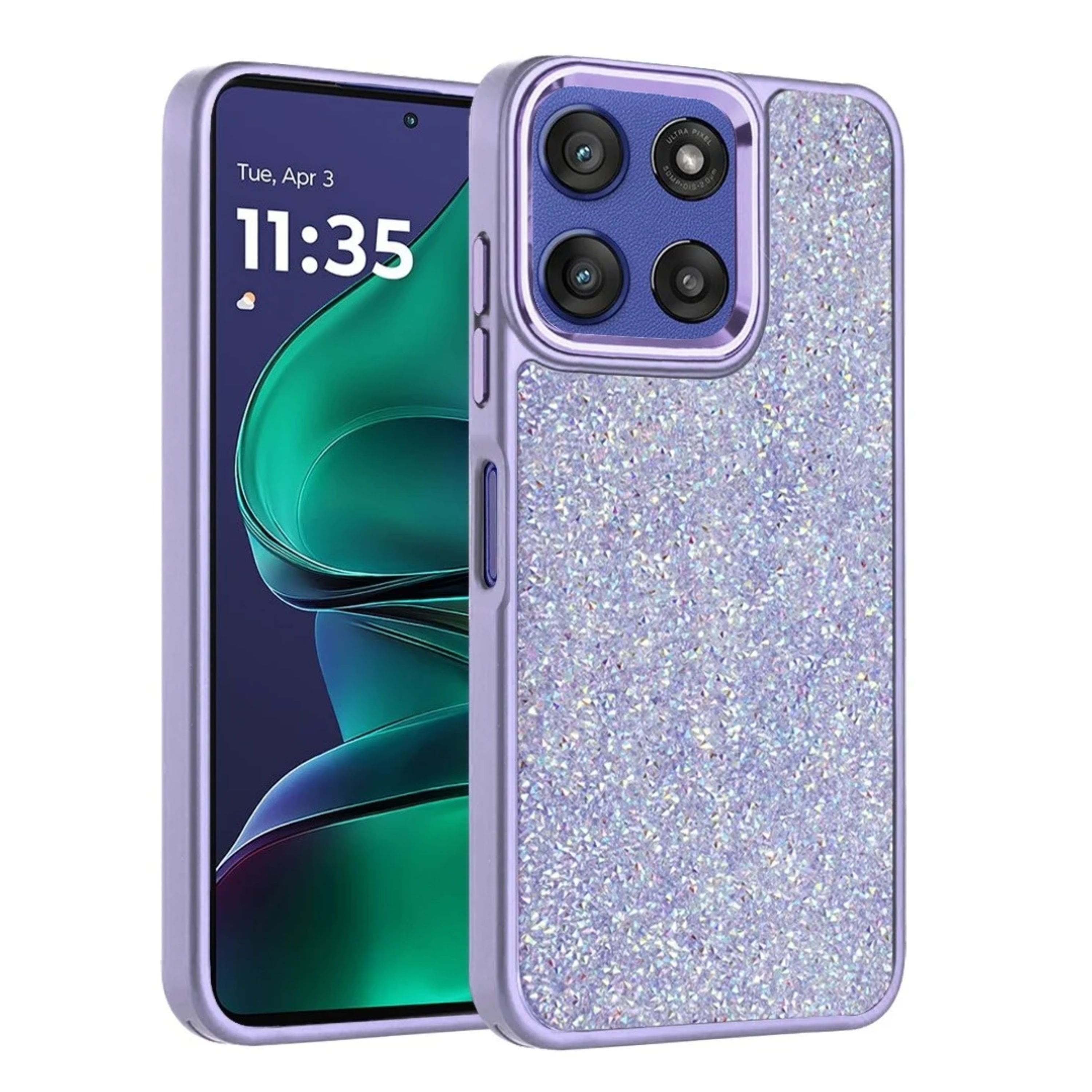Kitcheniva - Full Crystal Metallic Buttons Phone Case With Tempered Glass For Moto G Stylus 2026/2025 - Dark Purple