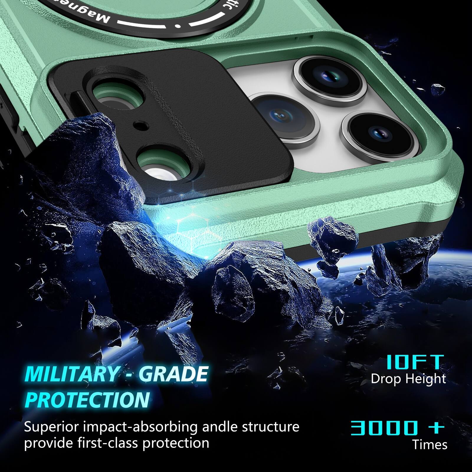 Magnetic MILITARY - GRADE PROTECTION  
Superior impact-absorbing andle structure provide first-class protection  
10FT Drop Height  
3000 + Times