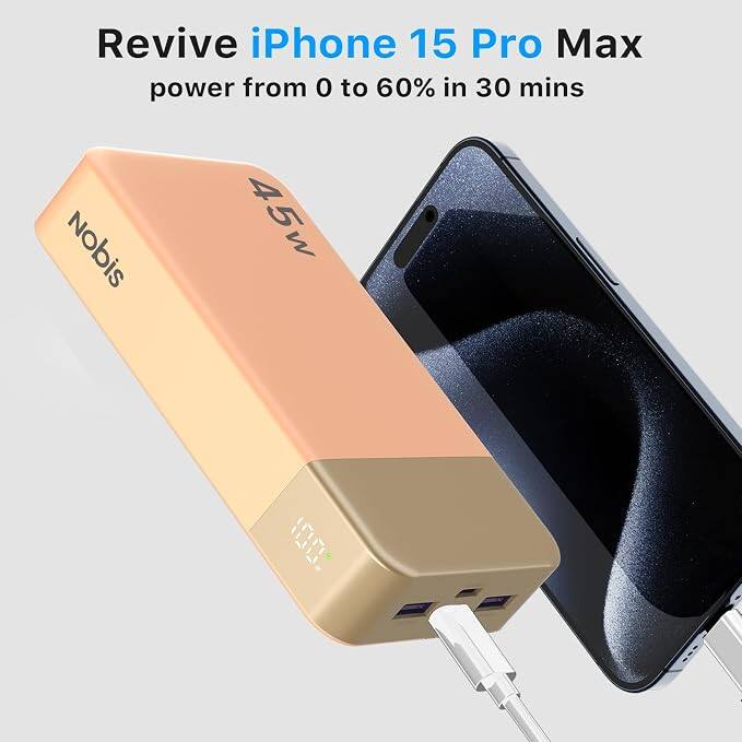 Revive iPhone 15 Pro Max power from 0 to 60% in 30 mins Nobis 45w