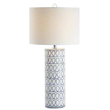 Front. Jonathan Y - Loop 28.75" Ceramic Modern Column LED Table Lamp, Blue/White - White/Blue.