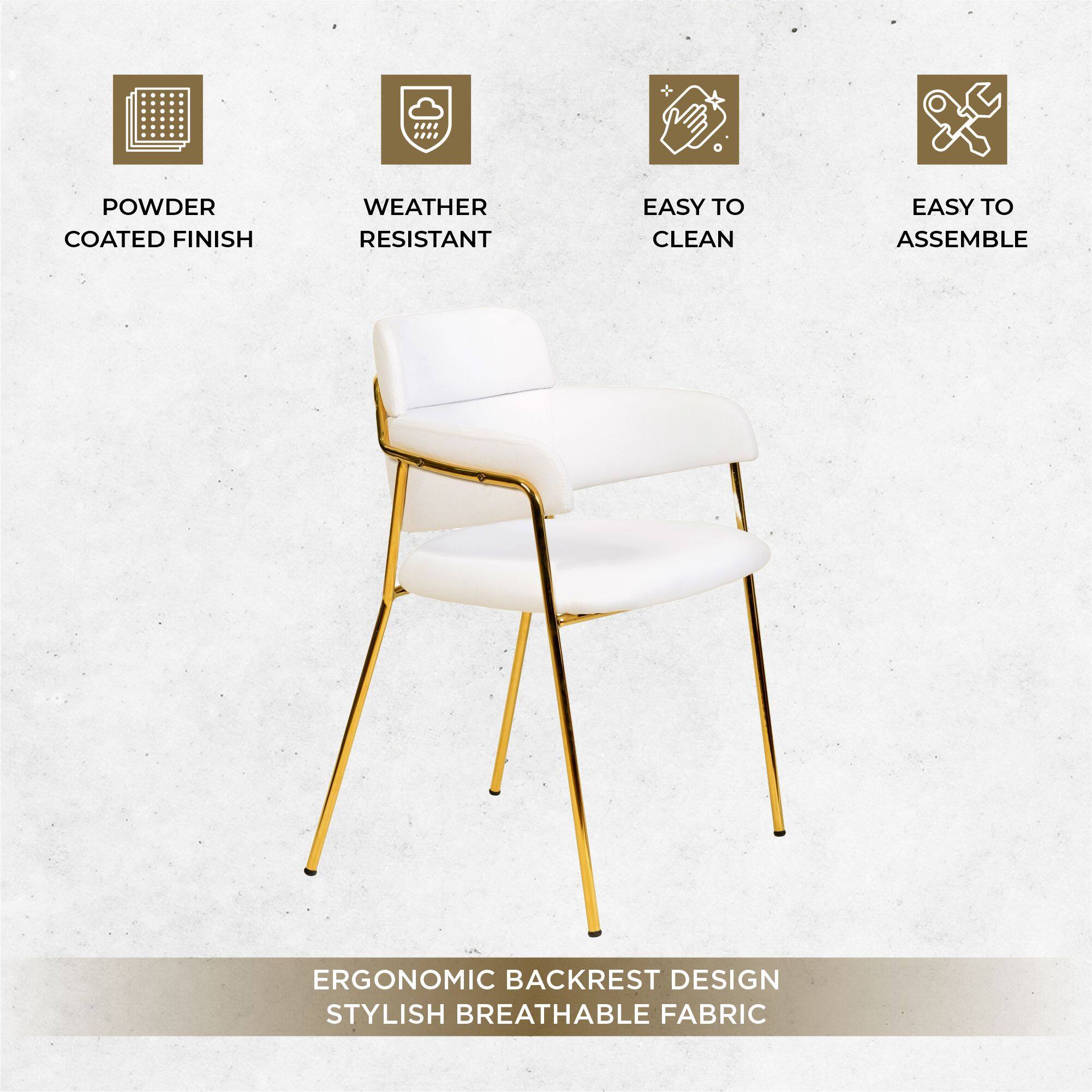 POWDER COATED FINISH  
WEATHER RESISTANT  
EASY TO CLEAN  
EASY TO ASSEMBLE  
ERGONOMIC BACKREST DESIGN  
STYLISH BREATHABLE FABRIC