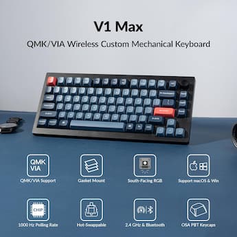 Keychron V1 Max 75% Custom Wireless RGB Mechanical Keyboard with Keychron V1 Max 75% Custom Wireless RGB Mechanical Keyboard with