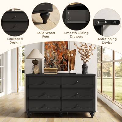 Aheaplus 43 inch Modern 6 Drawer Dresser with Scalloped Front for Bedroom & Living Room Storage Black 6CDG-B - Best Buy Aheaplus 43 inch Modern 6 Drawer Dresser with Scalloped Front for Bedroom & Living Room Storage Black 6CDG-B - Best Buy