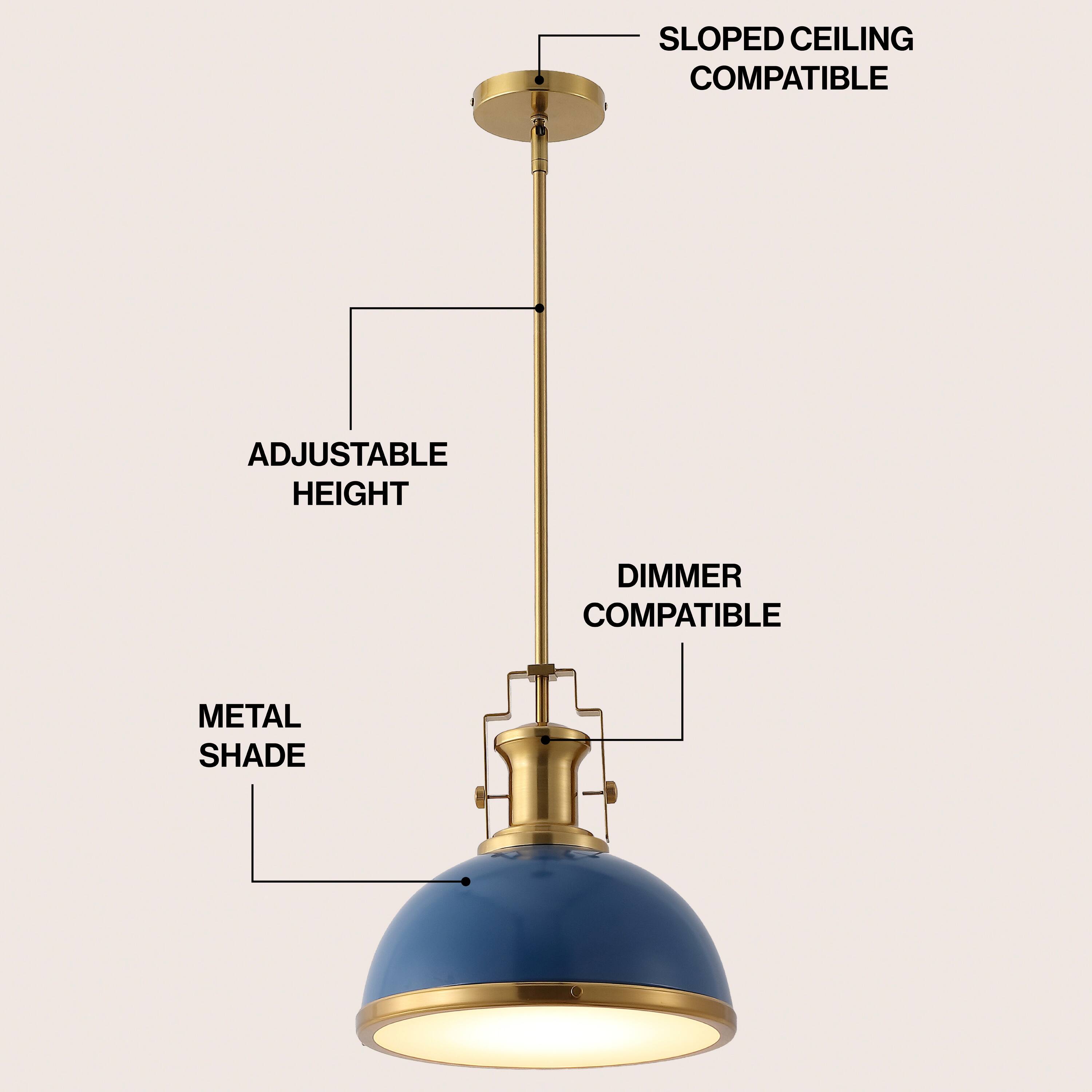 Sloped Ceiling Compatible, Adjustable Height, Dimmer Compatible, Metal Shade