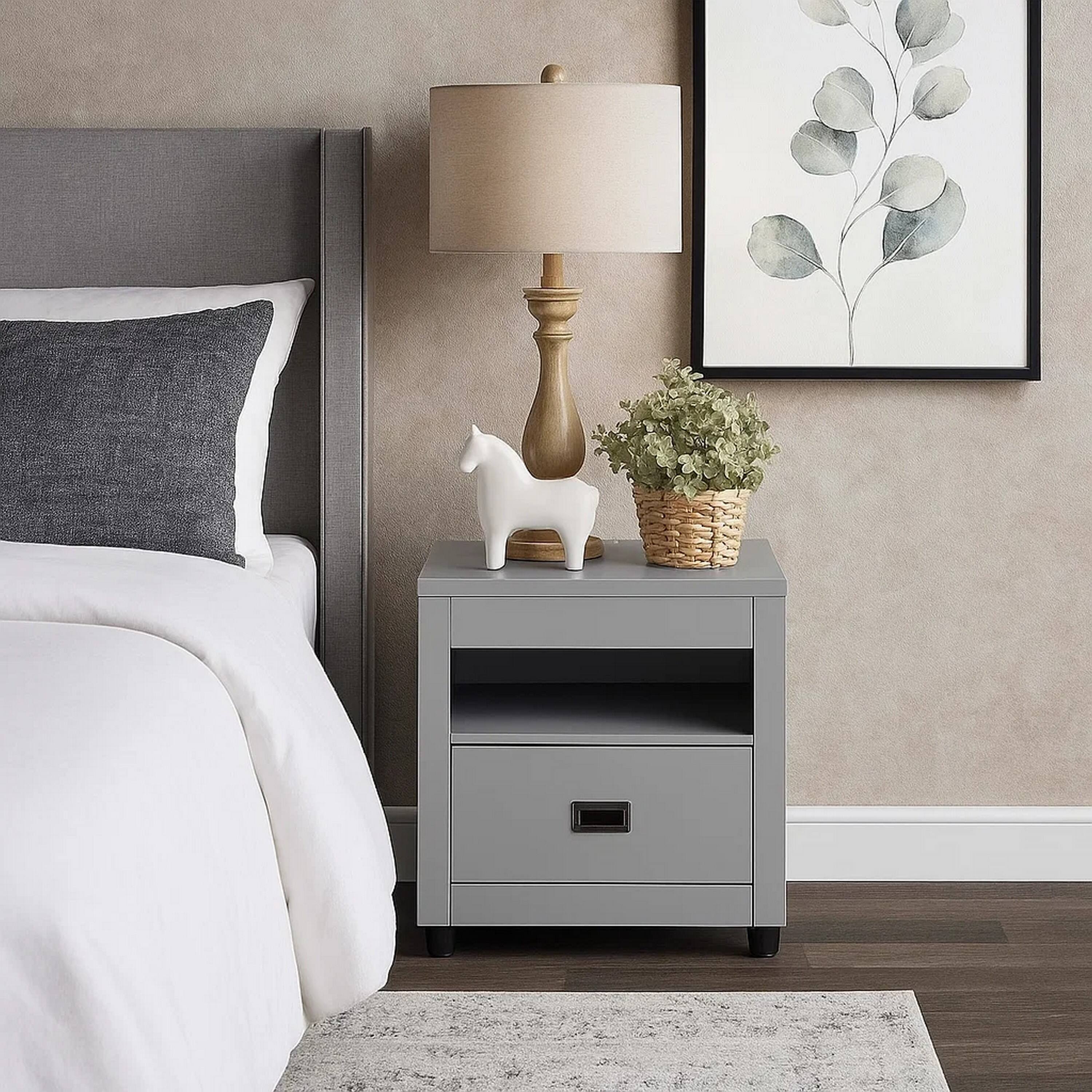 Alt View 5. Manhattan Lane - Transitional Style Wooden End Table with 1 Drawer - Gray and Black.