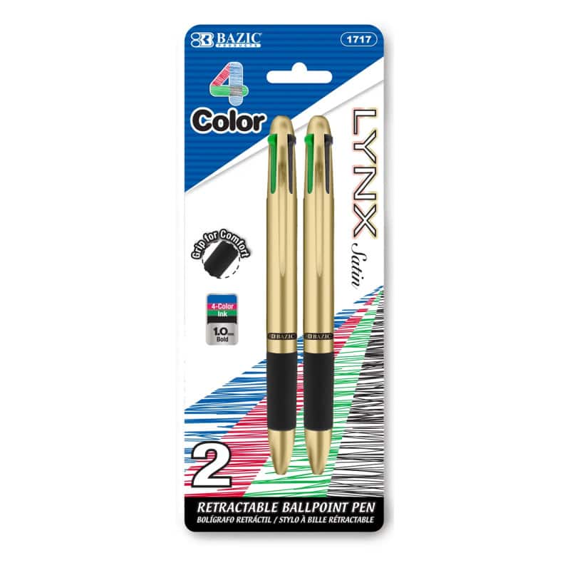 BAZIC Products - Lynx Satin Top 4-Color Pen with Cushion Grip, Pack of 2