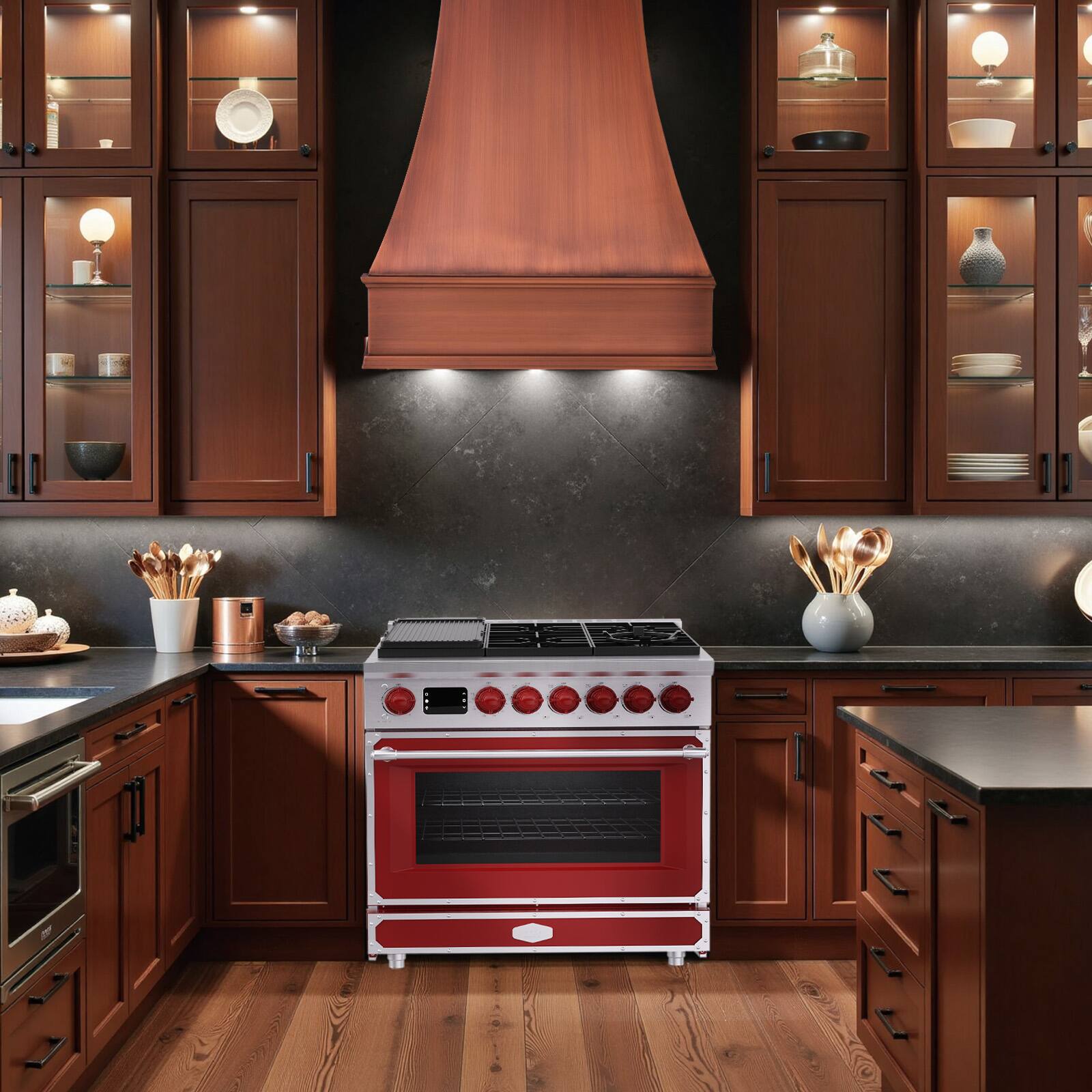 Alt View 8. Akicon - Akicon 4.2 Cu.ft Freestanding Gas Rapid Convection Range with 6 Sealed Burners and Cast Iron Grates in Flame Red - Flame Red.