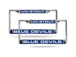 Rico Industries - Wisconsin Stout Blue Devils Chrome Metal Laser License Plate Frame - Set of 2 - Multi
