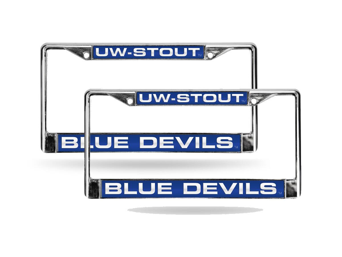 Wisconsin Stout Blue Devils Chrome Metal Laser License Plate Frame - Set of 2