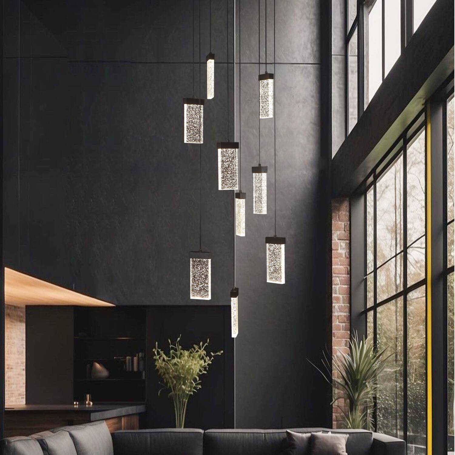 Alt View 1. Umeiluce - 9 Lights Modern Perceus Chandelier Round Base Warm Light Dimmable - Matte Black.