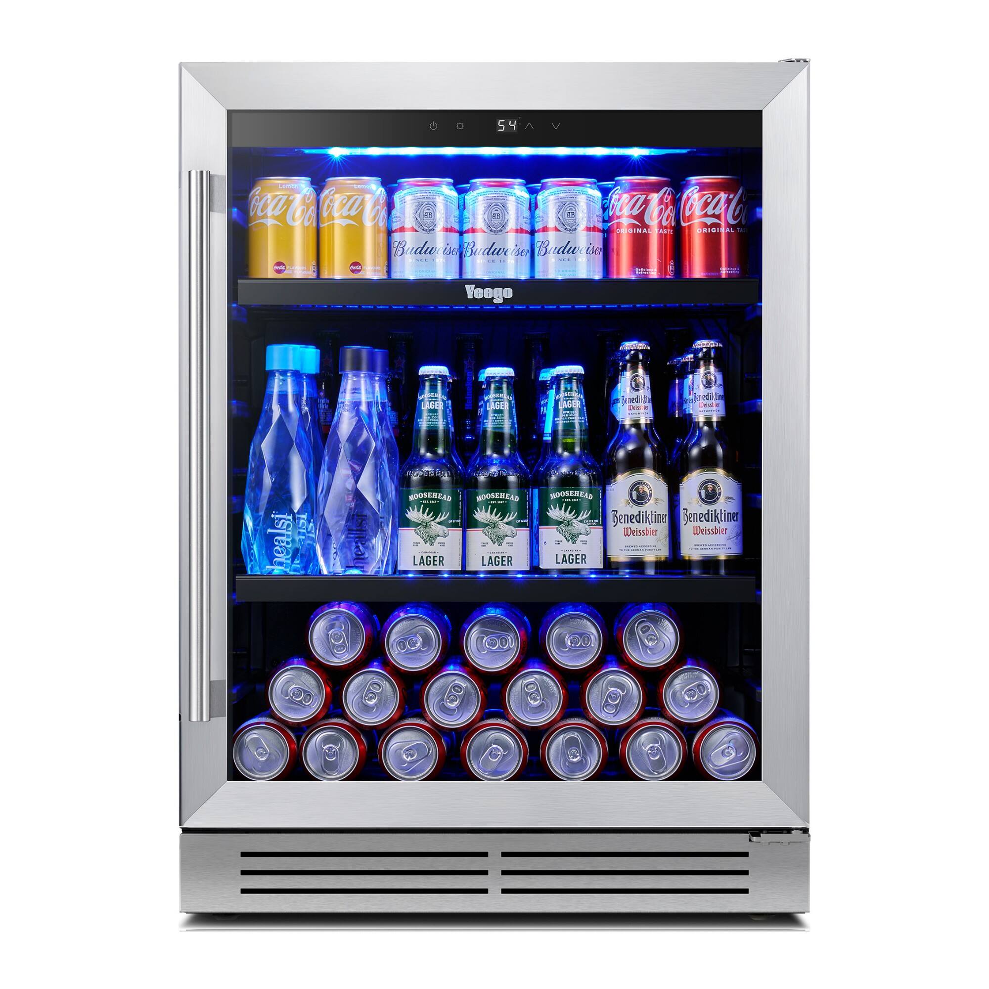Yeego - 24 Inch Beverage Refrigerator Cooler, 180-Can Mini Fridge with Glass Door, 34-54°F, Built-in Beverage Fridge - Stainless Steel
