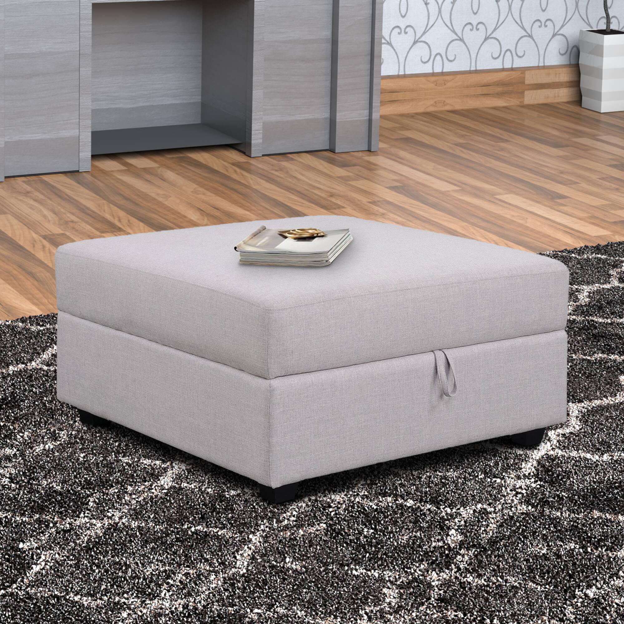 Alt View 5. Manhattan Lane - Storage Ottoman with Fabric Upholstery and Tapered Legs - Gray.