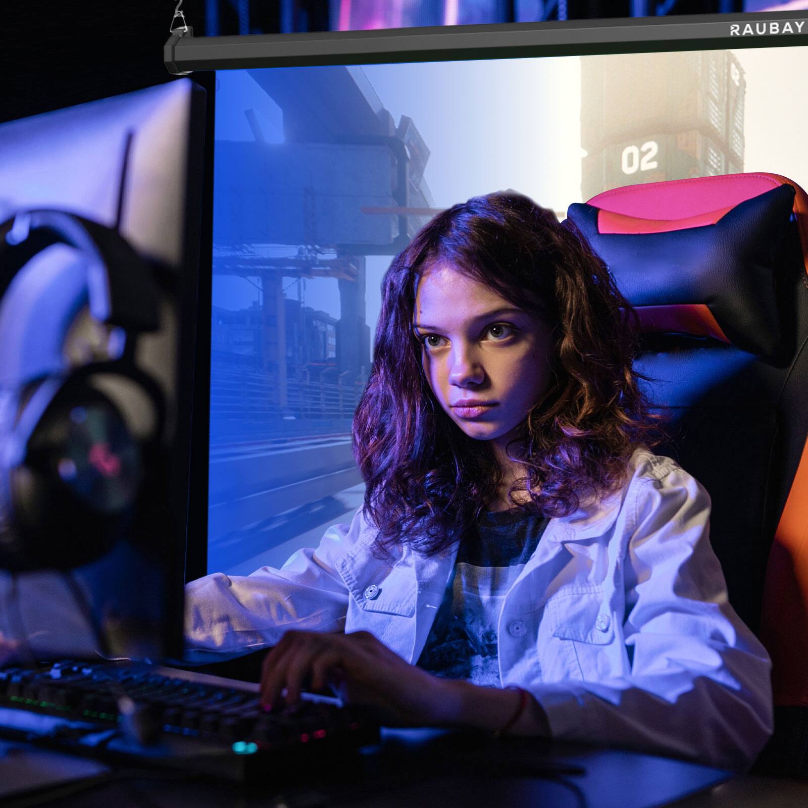 Alt View 2. RAUBAY - 5′ x 7.2′ Pull Down Blue Screen Backdrop Retractable Collapsible Wall-Mount Background - Blue.