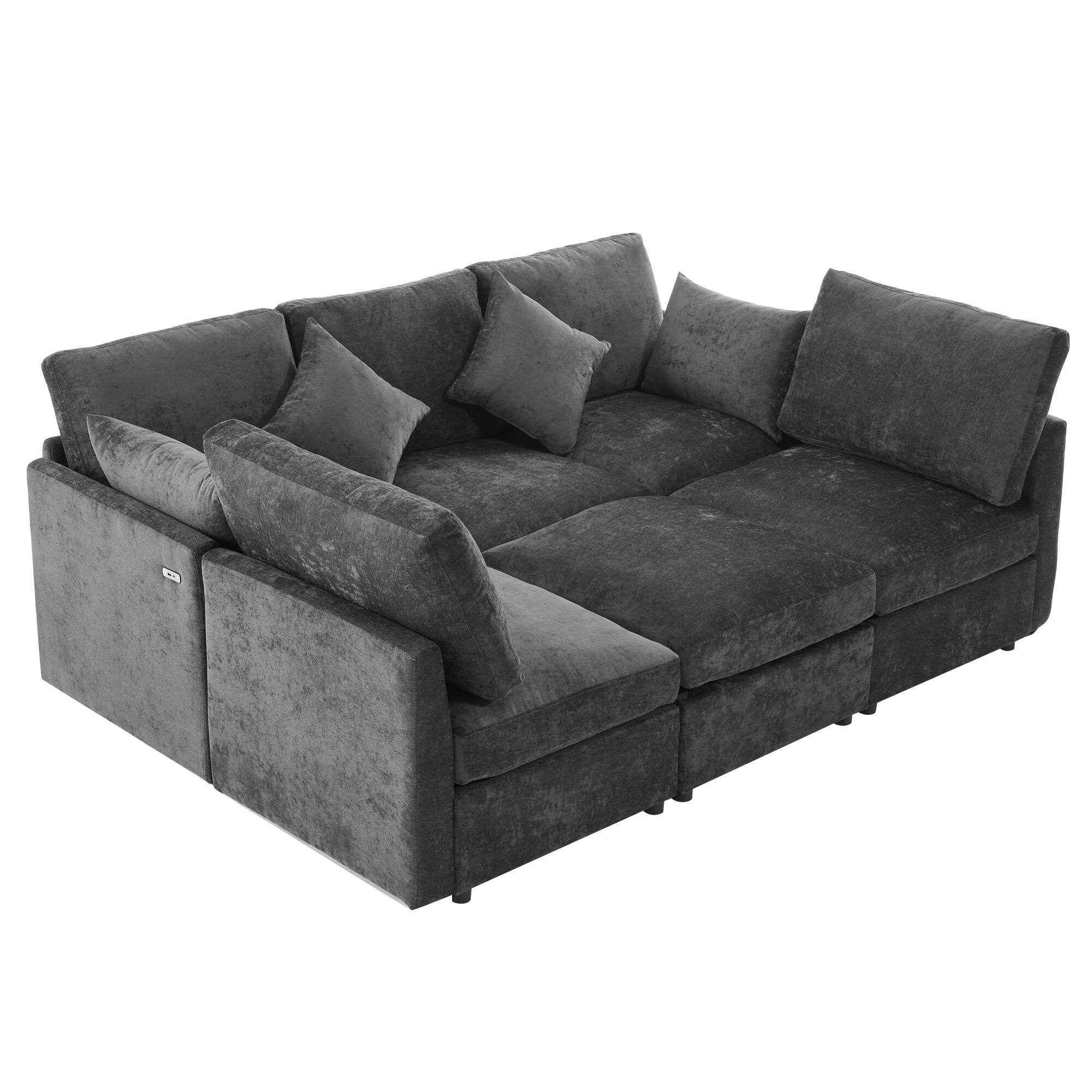 Left. Whisen - Modular U-Shaped Sectional Sofa Bed with a Movable Ottoman and Two USB Ports for Living Room - Black.