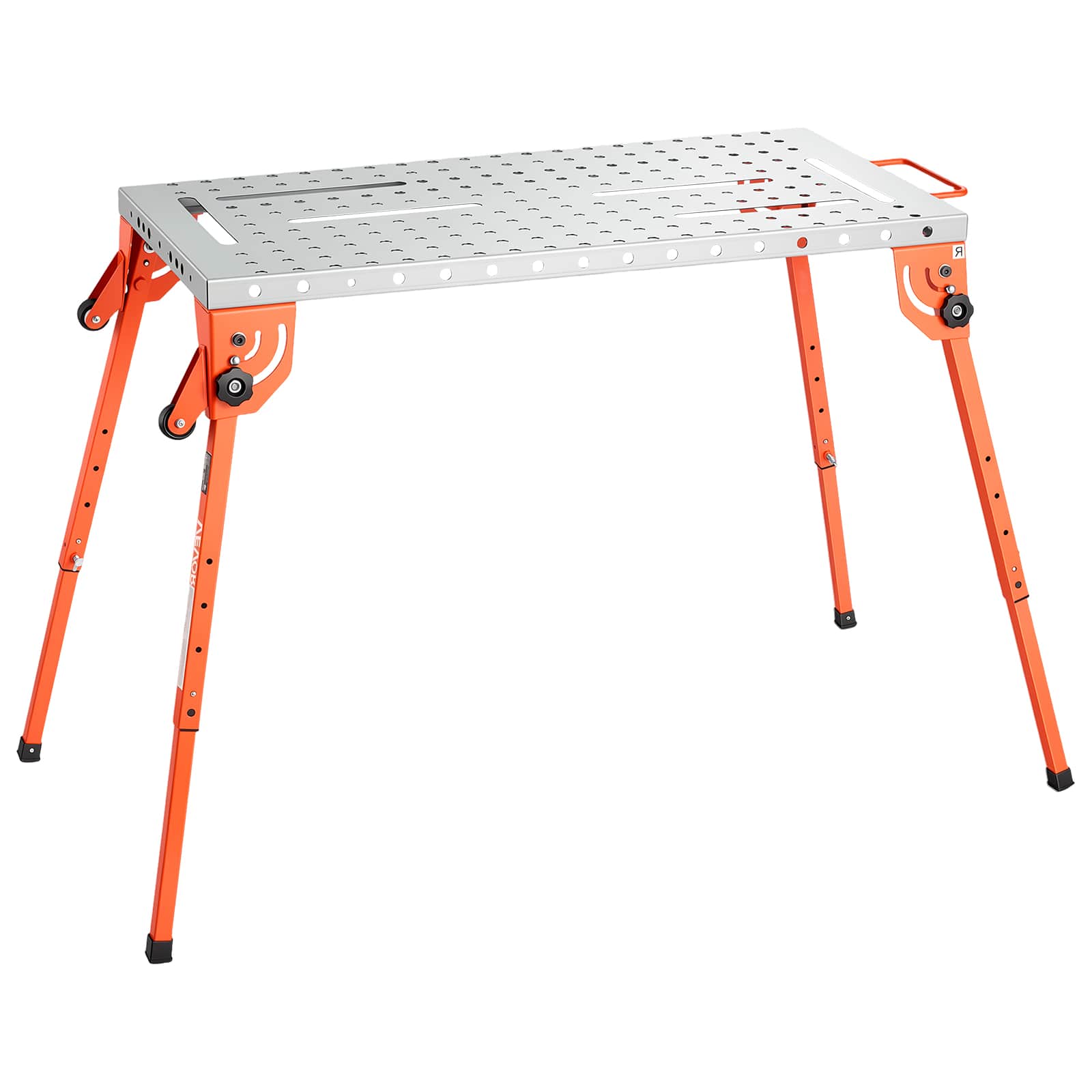 VEVOR - Foldable Welding Table, 44" x 21" Welding Workbench 500LBS Capacity, 4-Level Adjustable Height, Heavy-Duty Steel Work - Silver;Orange