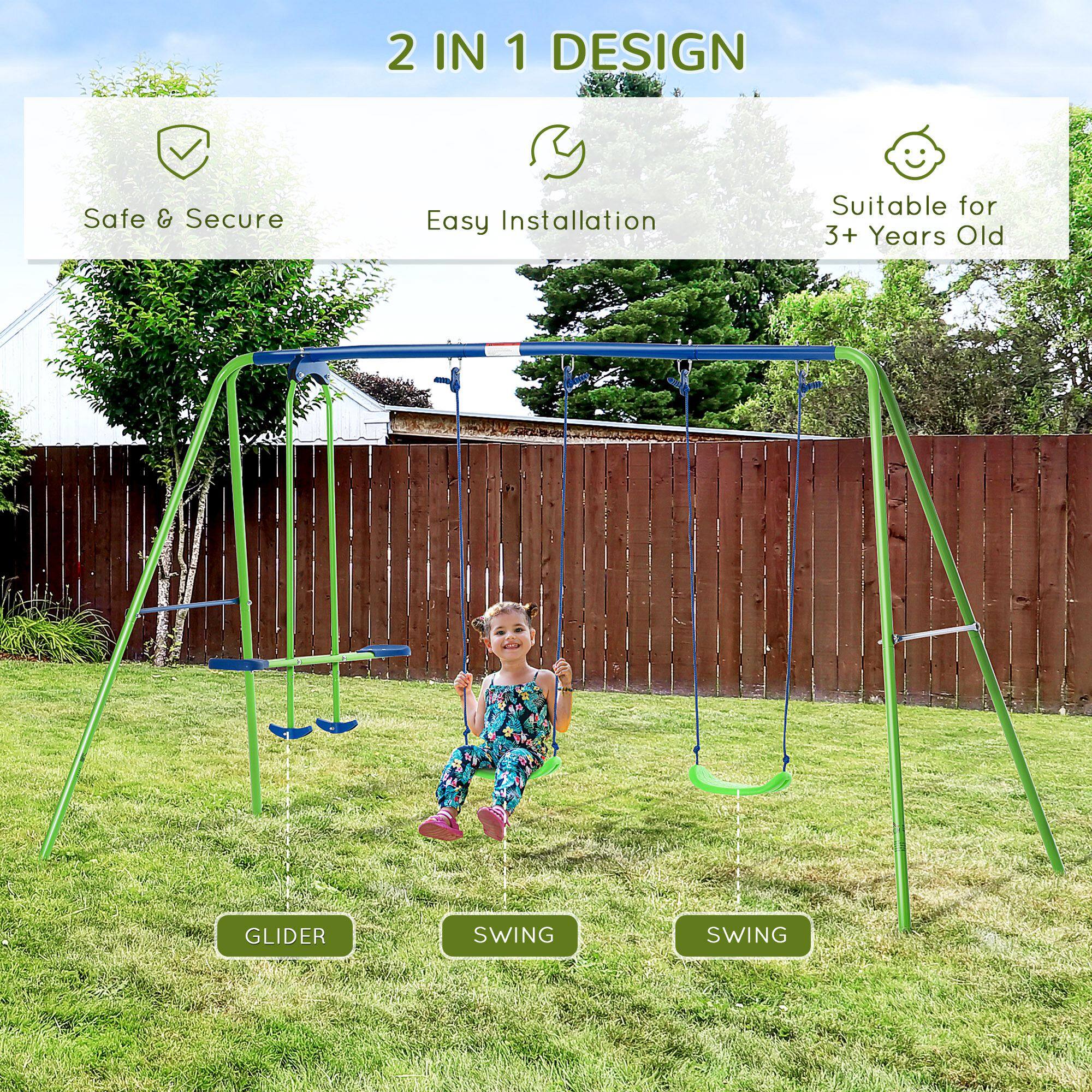 2 IN 1 DESIGN

Safe & Secure

Easy Installation

Suitable for 3+ Years Old

GLIDER

SWING

SWING