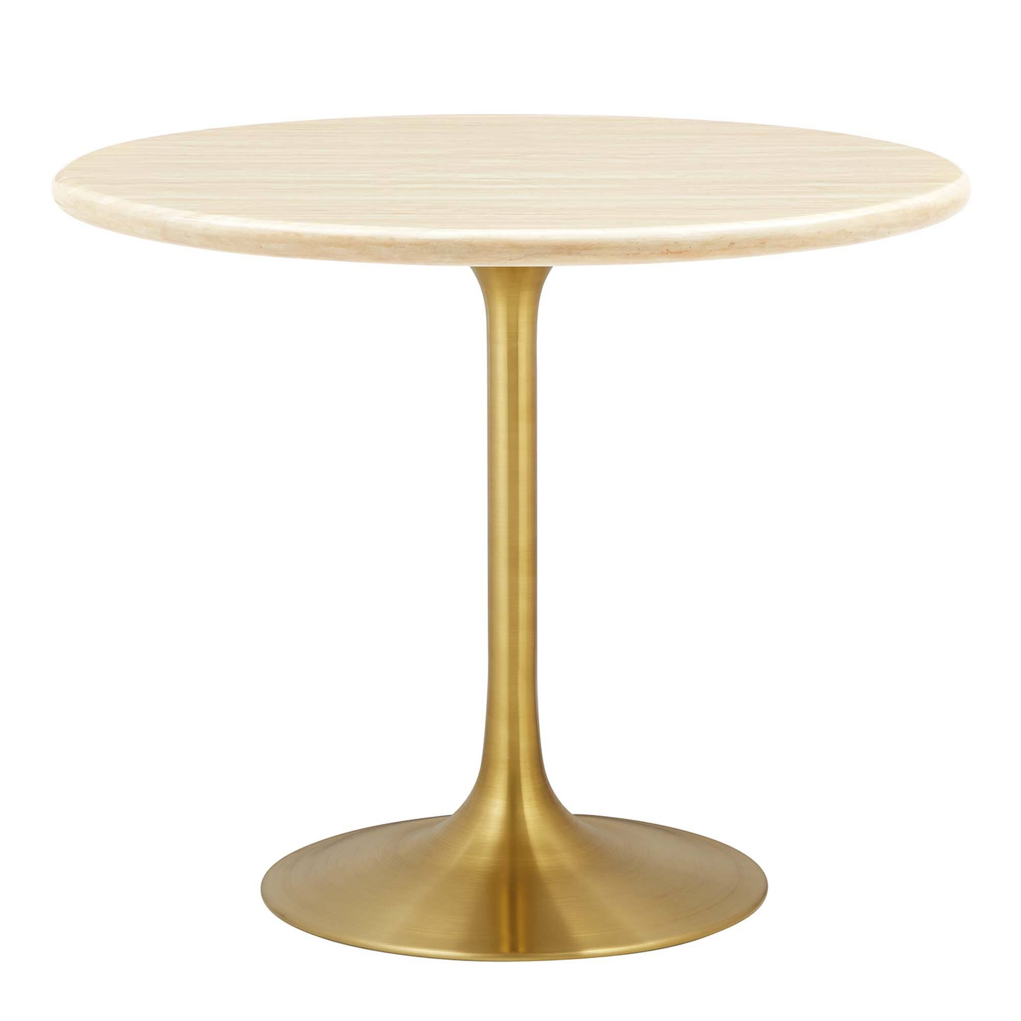 Angle. Modway - Lippa Round 36" Dining Table - Gold Travertine.