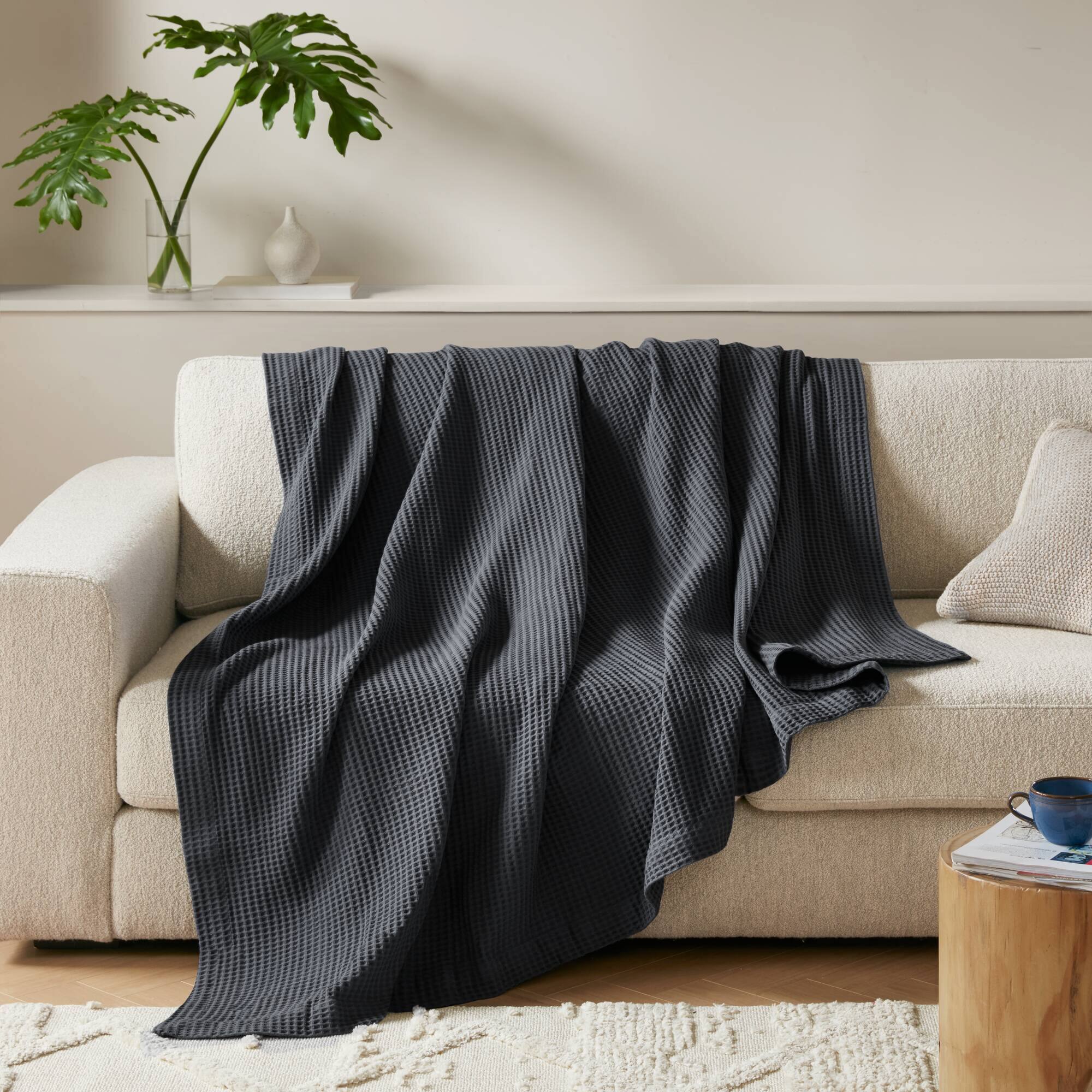 Alt View 3. Gracie Mills - Britain Cotton Blanket - Dark Grey.