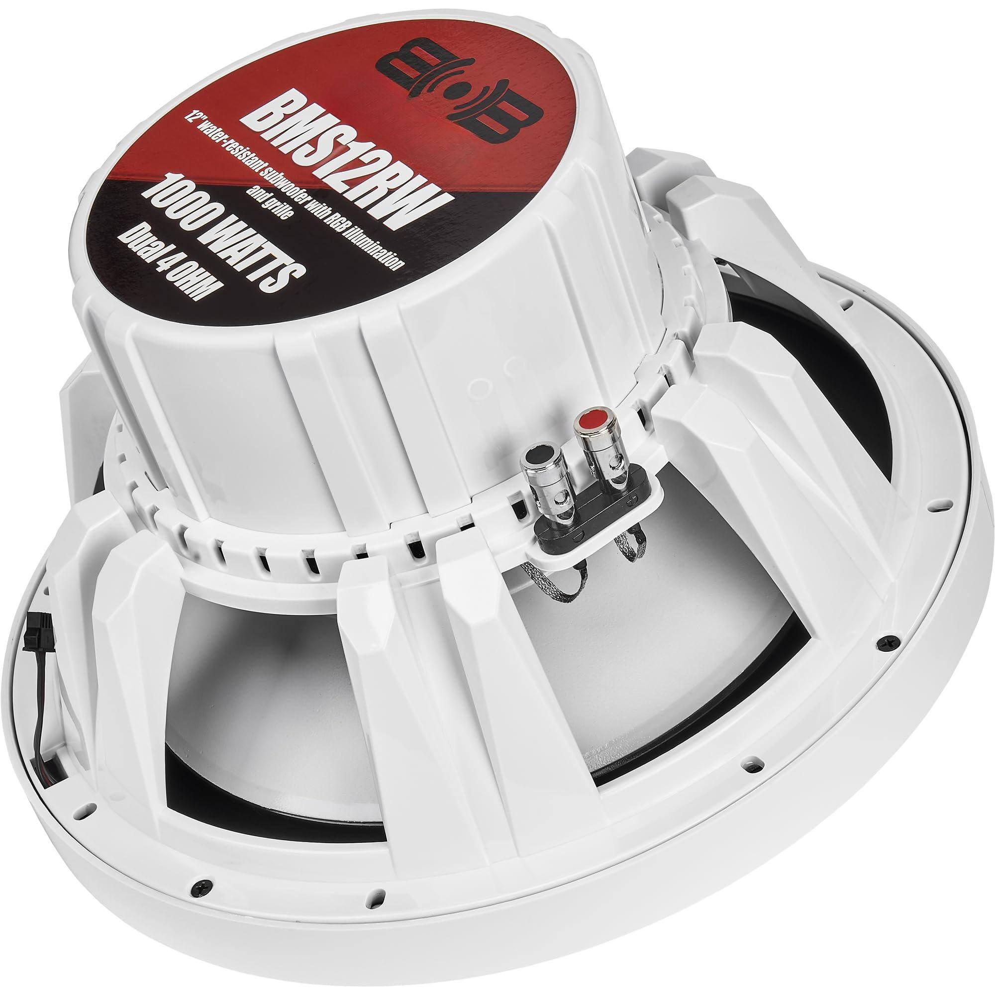 BMS12RW  
12 water resistant  
1000 WATTS  
Dual 4 OHM  
RGB Dual 4 WATTS illumination