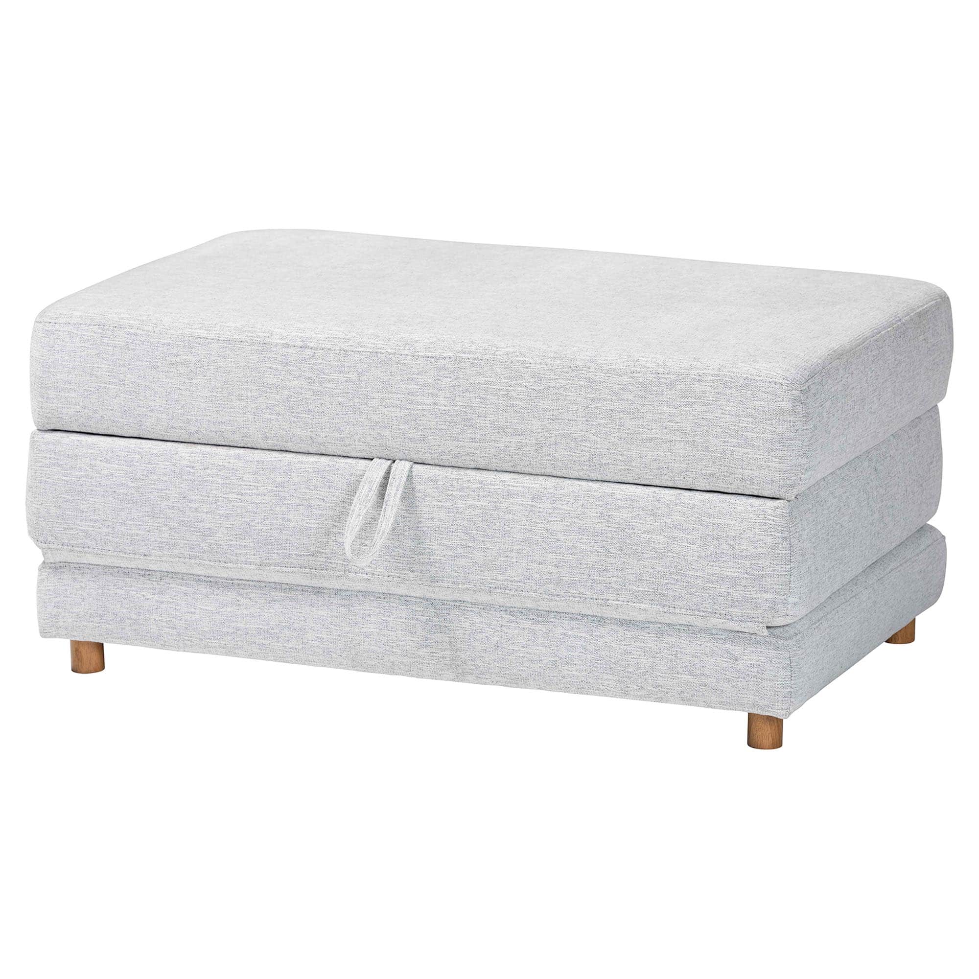 Front. Baxton Studio - Sabriel Modern Fabric Convertible Sleeper Ottoman - Light Grey/Oak Brown.