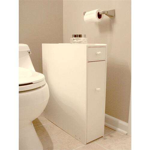 Left. SlickBlue - White Wood Floor Cabinet for Bathroom Storage, Space Saving - White.