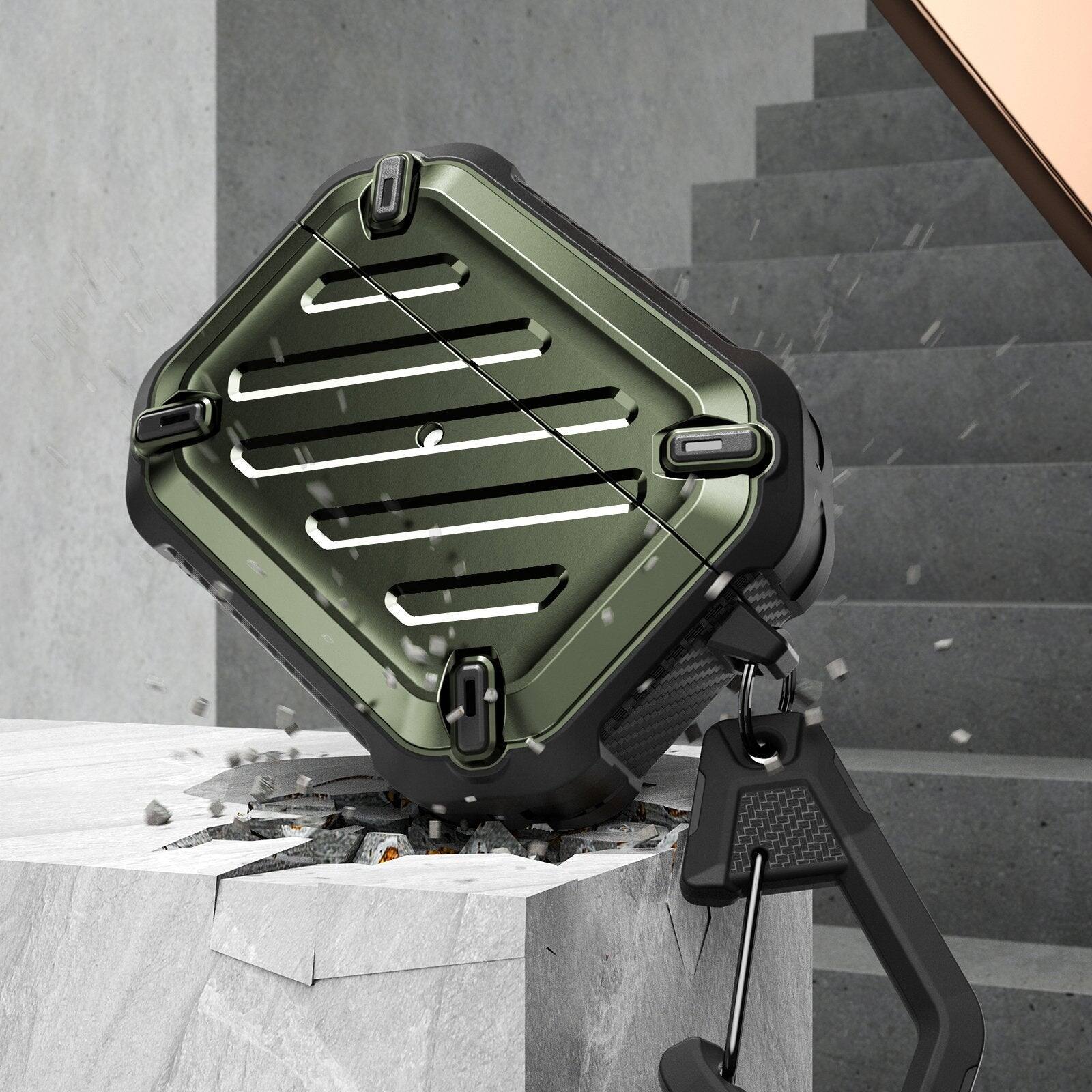 Angle. SUPCASE - Apple AirPods Pro 1 & 2 Unicorn Beetle PRO Rugged Case Waterproof Case - Dark Green.