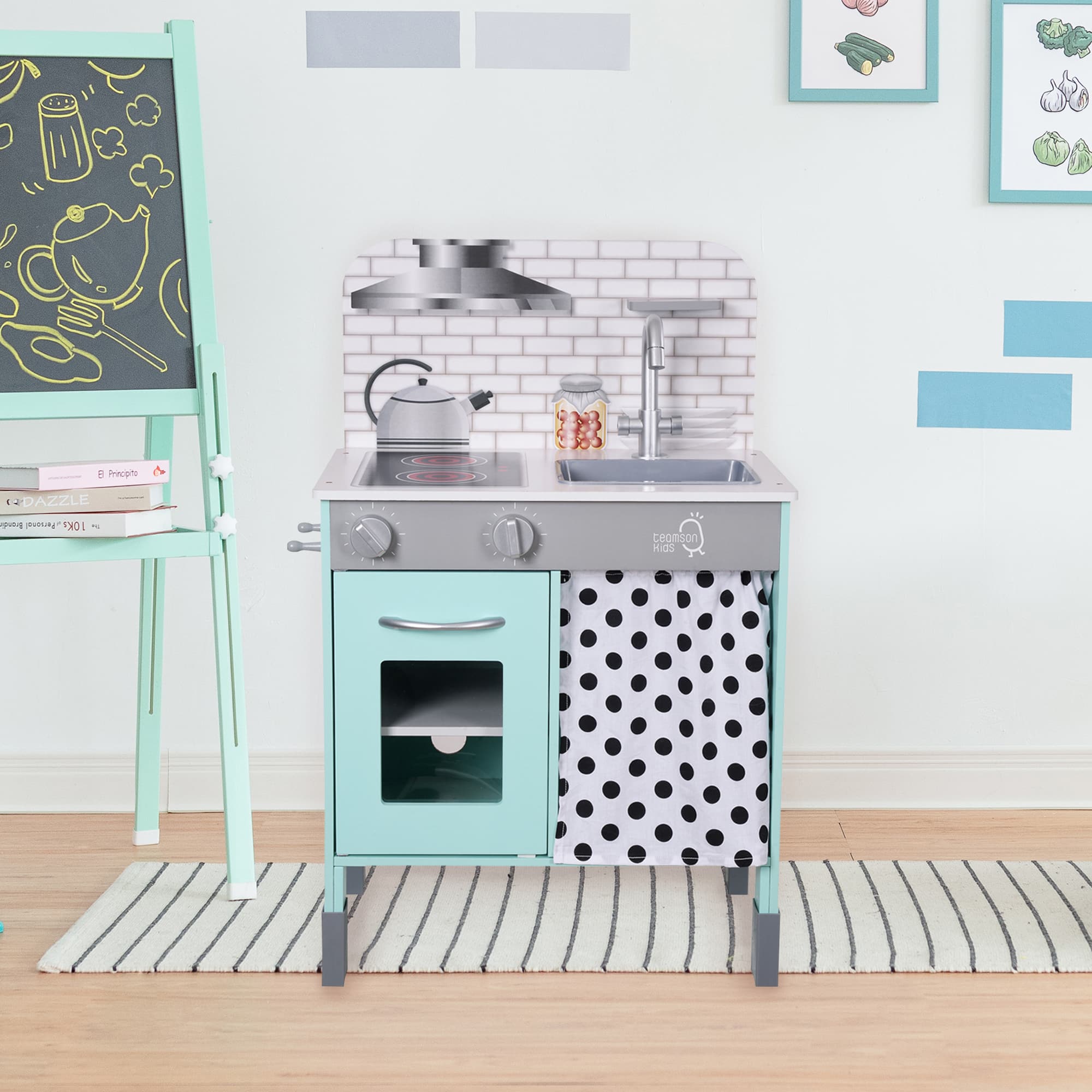 Teamson Kids - Little Chef Philly Modern Kitchen Playset, Mint/White