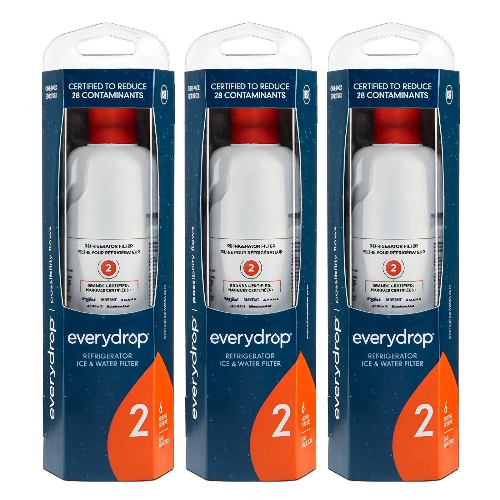 EveryDrop - 3 Pack Refrigerator Water Filter 2, EDR2RXD1 Replacement Filter