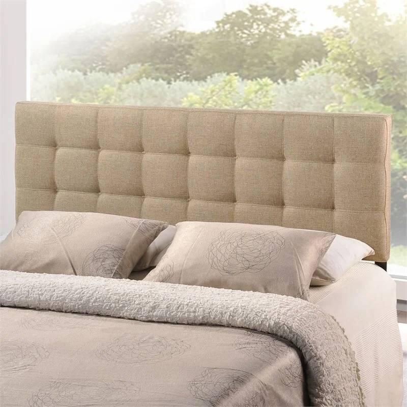 Angle. Hivvago - Full size Modern Beige Tan Taupe Fabric Tufted Upholstered Headboard - Beige.