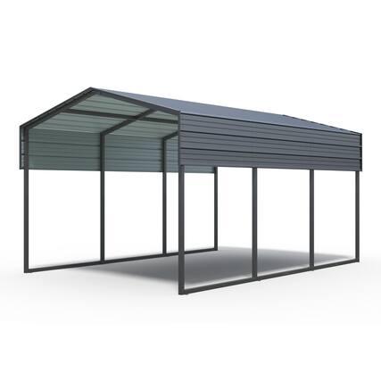 Front. Mondawe - 10 X 15 FT Carport with Galvanized Steel Roof and Frame - Charcoal.