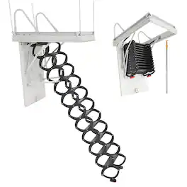 VEVOR - Attic Ladder, 660LBS/299.4KG Capacity, Fits 8.5 to 9.4 ft Ceiling Height and 39.4 x 27.5 inch Opening Size, Alloy Steel - Black