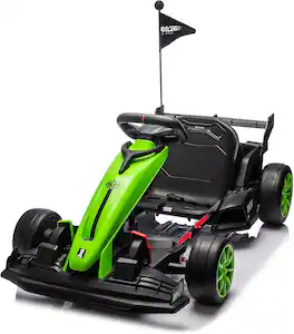 GARVEE - 24V Electric Go Kart for Kids Ages 6+, 2×200W Motors, 7.5MPH Drift Racing Car, Adjustable Legroom, Power Display - Green