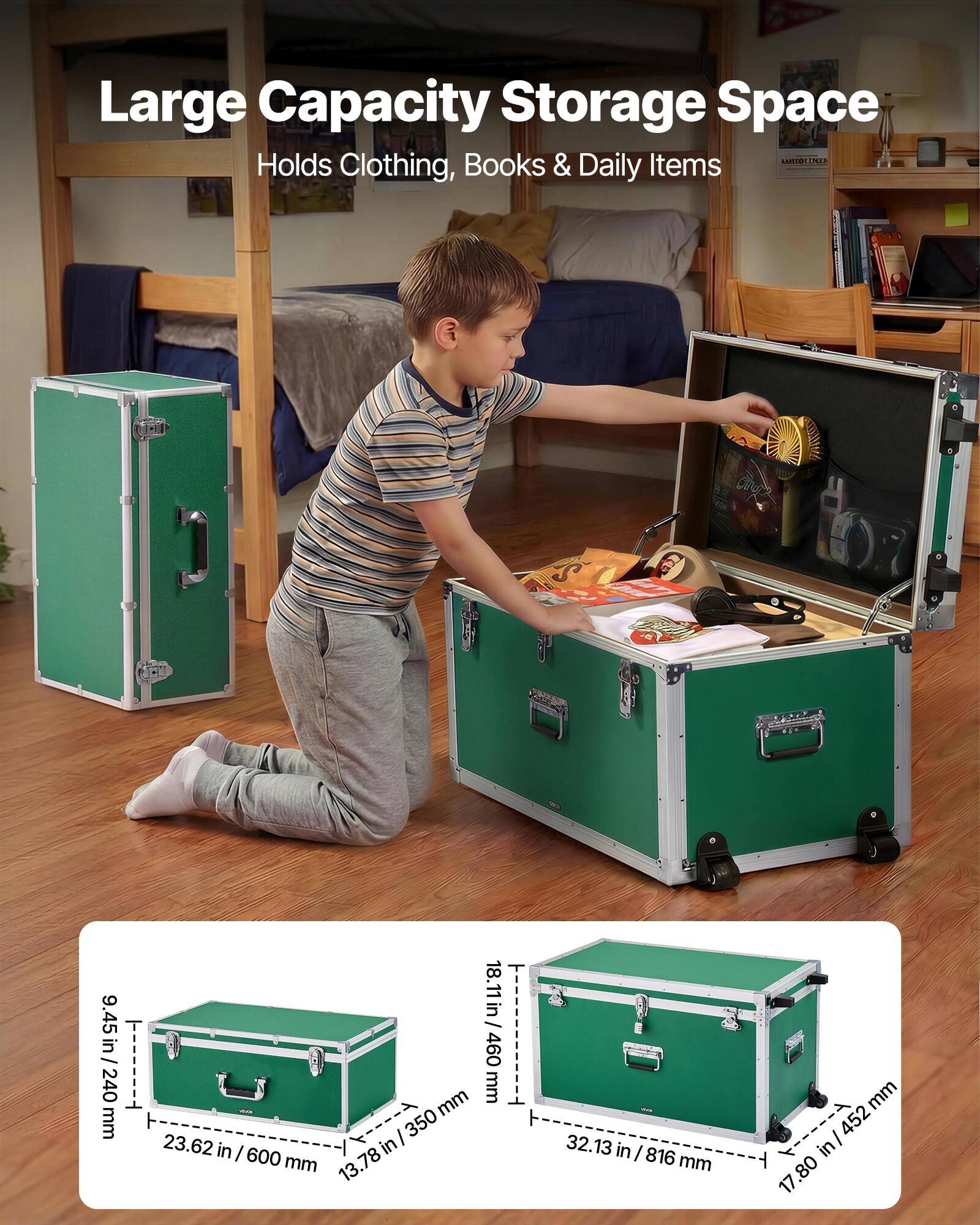 Large Capacity Storage Space  
Holds Clothing, Books & Daily Items  

9.45 in / 240 mm  
23.62 in / 600 mm  
13.78 in / 350 mm  
32.13 in / 816 mm  
17.80 in / 452 mm