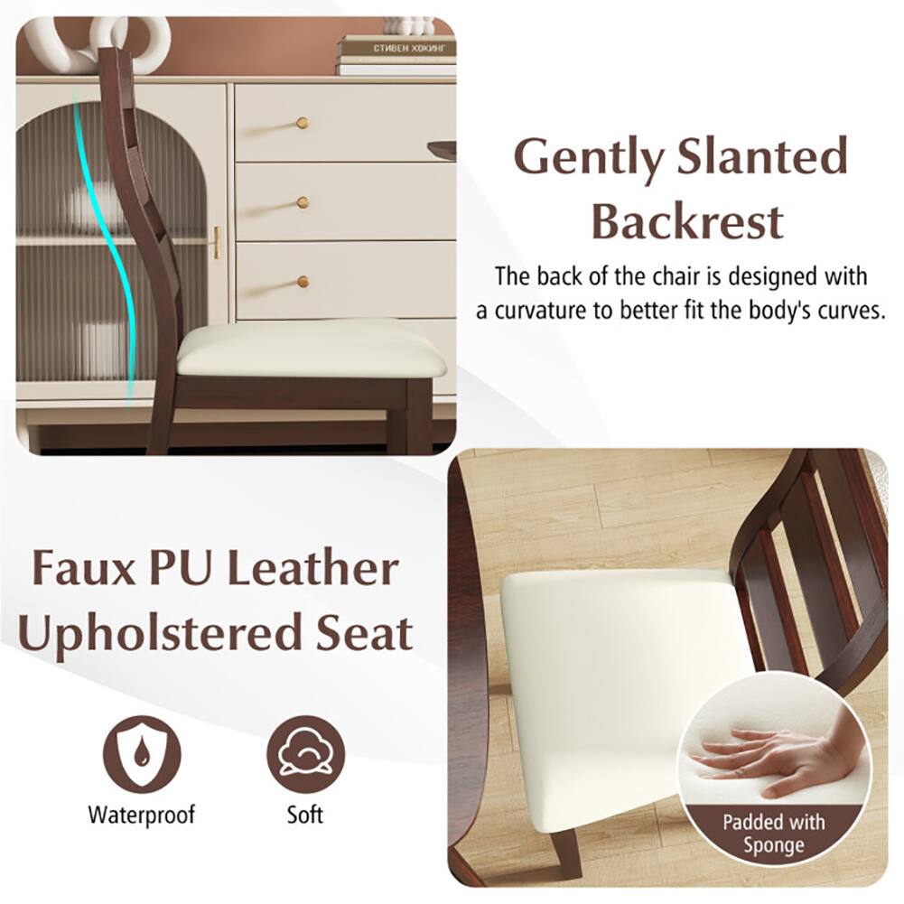 Gently Slanted Backrest  
The back of the chair is designed with a curvature to better fit the body's curves.

Faux PU Leather Upholstered Seat  
Waterproof  
Soft  
Padded with Sponge
