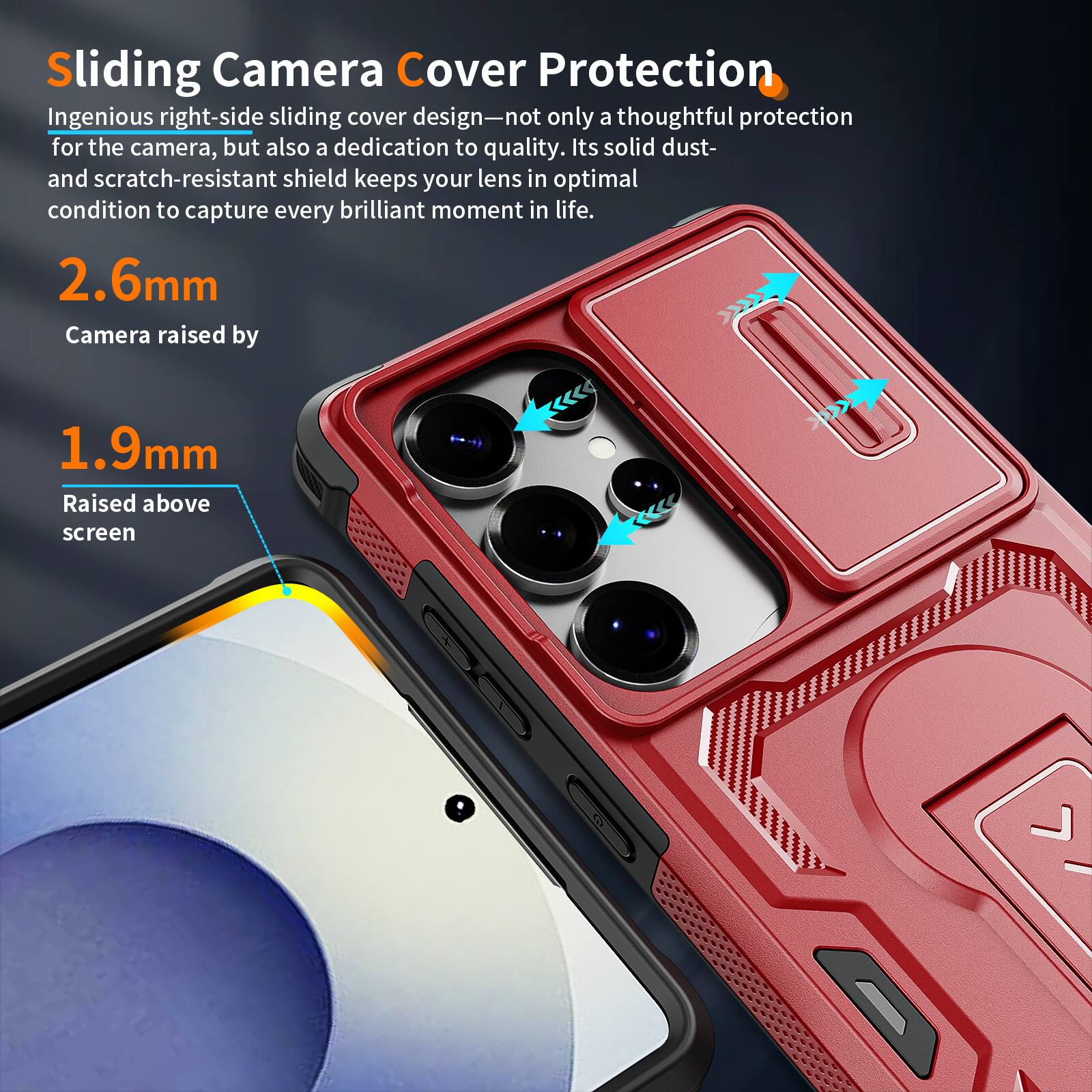 Sliding Camera Cover Protection

Ingenious right-side sliding cover design—not only a thoughtful protection for the camera, but also a dedication to quality. Its solid dust- and scratch-resistant shield keeps your lens in optimal condition to capture every brilliant moment in life.

2.6mm Camera raised by 1.9mm

Raised above screen