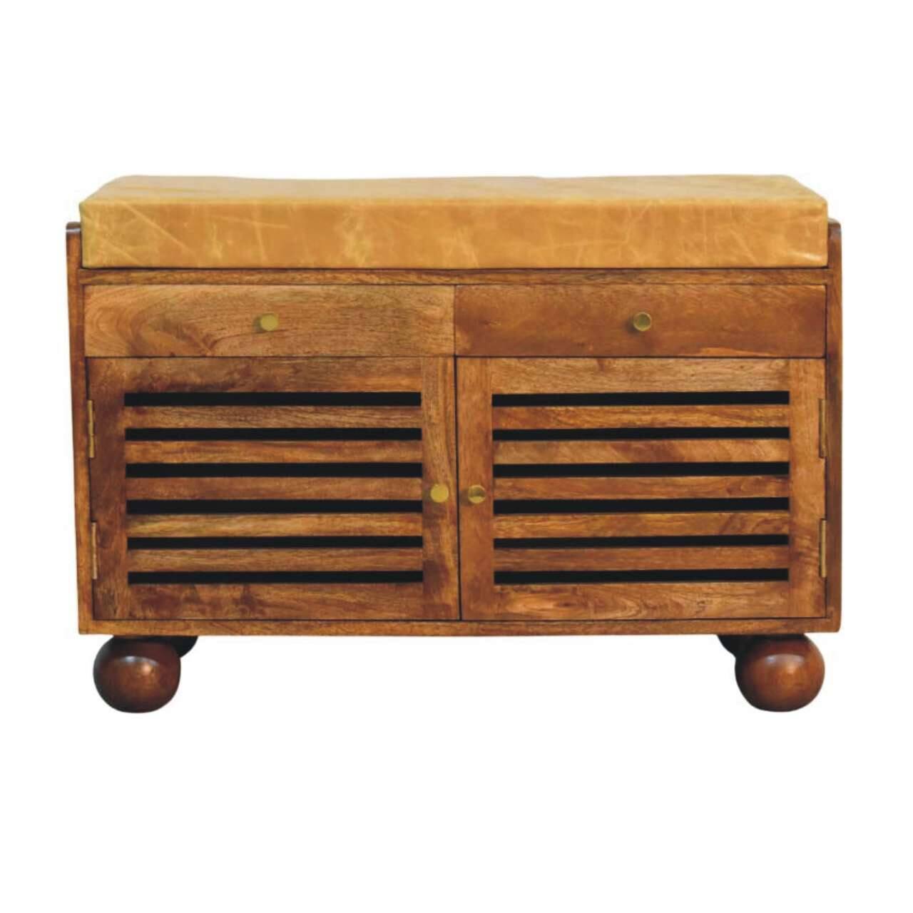 Angle. Artisan Furniture - Artisan Furniture Solid Wood Bola Shoe Storage Bench, 2 Drawers, 4 Shelves, Orange and Brown - Orange And Brown.
