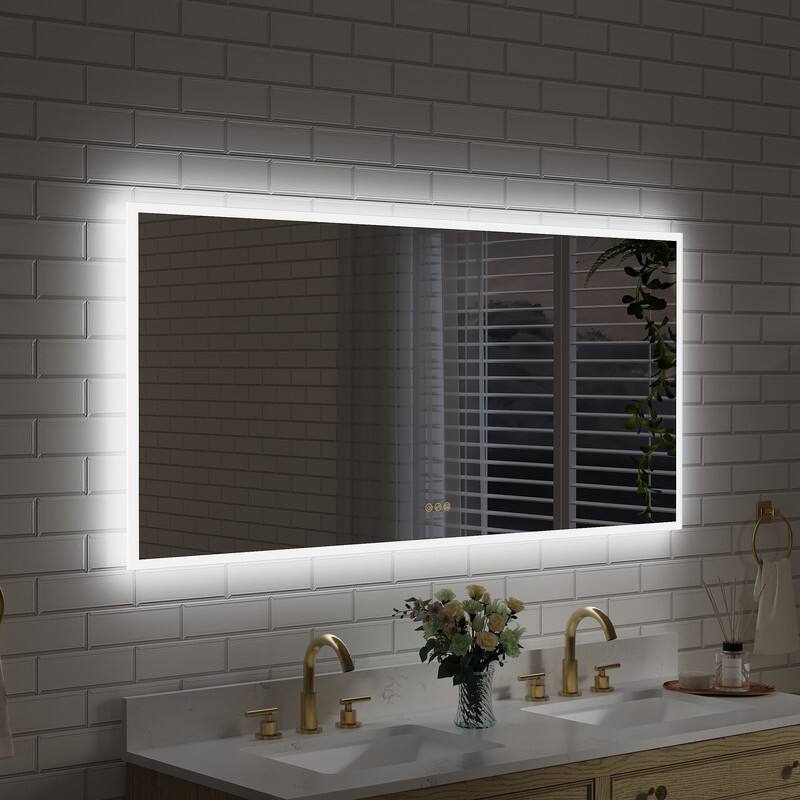 Left. WELLFOR - 60 inx28 in Frameless Bathroom Mirror with LED Lights & Anti-Fog, Wall-Mounted Bathroom  Vanity Mirrors with Dimmable - Chrome.