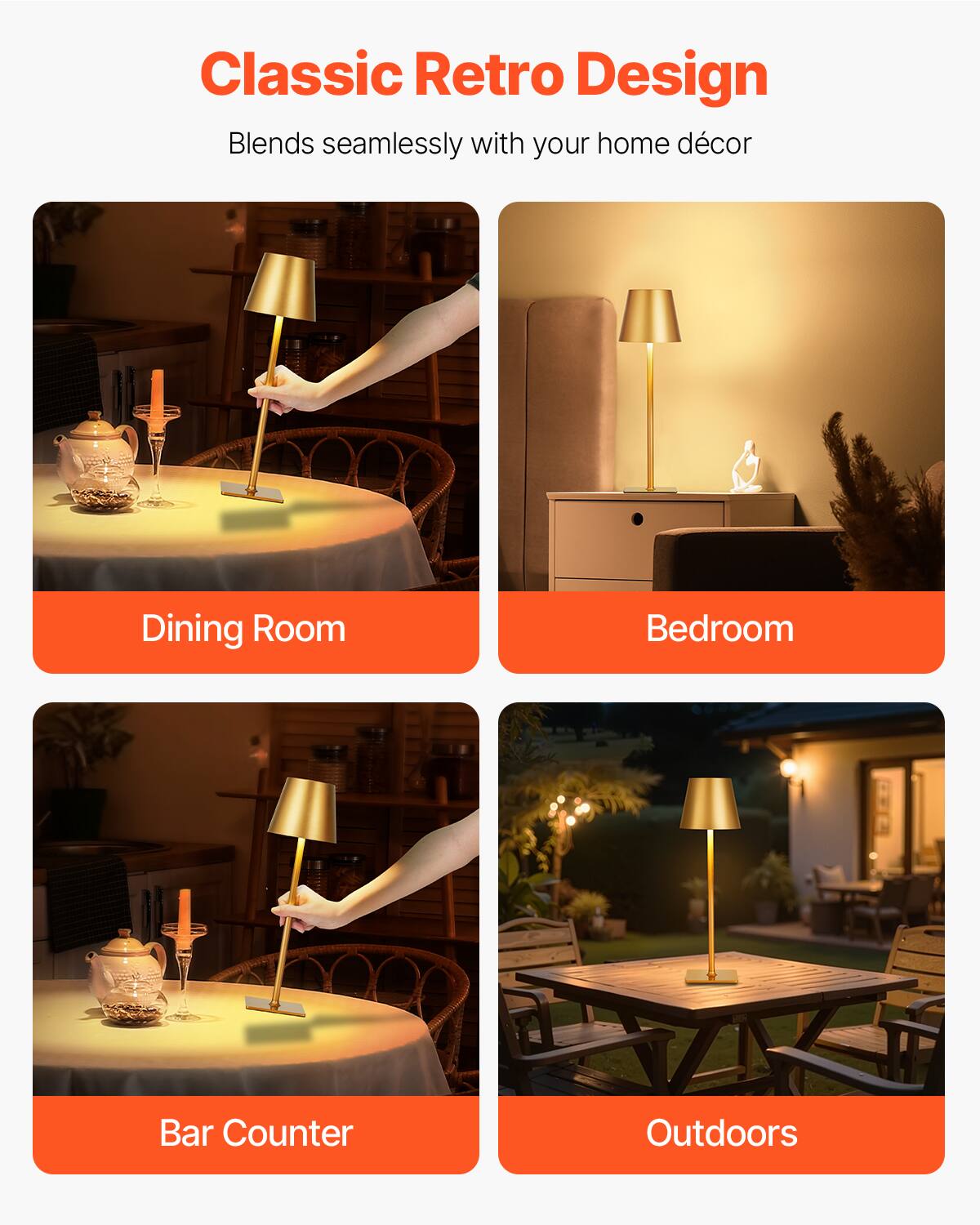 Classic Retro Design  
Blends seamlessly with your home décor  

Dining Room  
Bedroom  
Bar Counter  
Outdoors